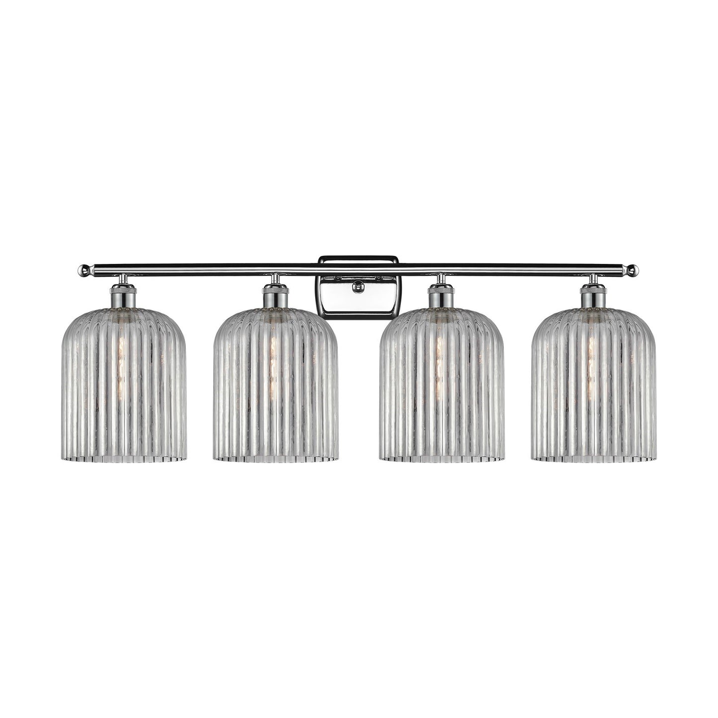 Innovations Bridal Veil 35in 4-Light Bath Vanity Light | Art Nouveau Polished Chrome and Light Smoke Ribbed Glass | Bathroom | Model 516-4W-PC-G559-8SM