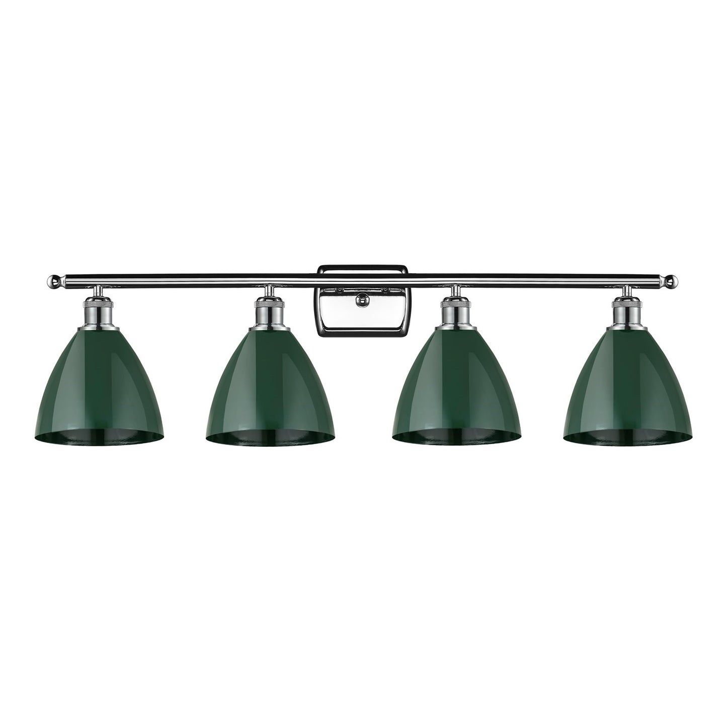 Innovations Plymouth 38in 4-Light Bath Vanity Light | Industrial Farmhouse Polished Chrome and Matte Green Metal Shade | Model 516-4W-PC-MBD-75-GR