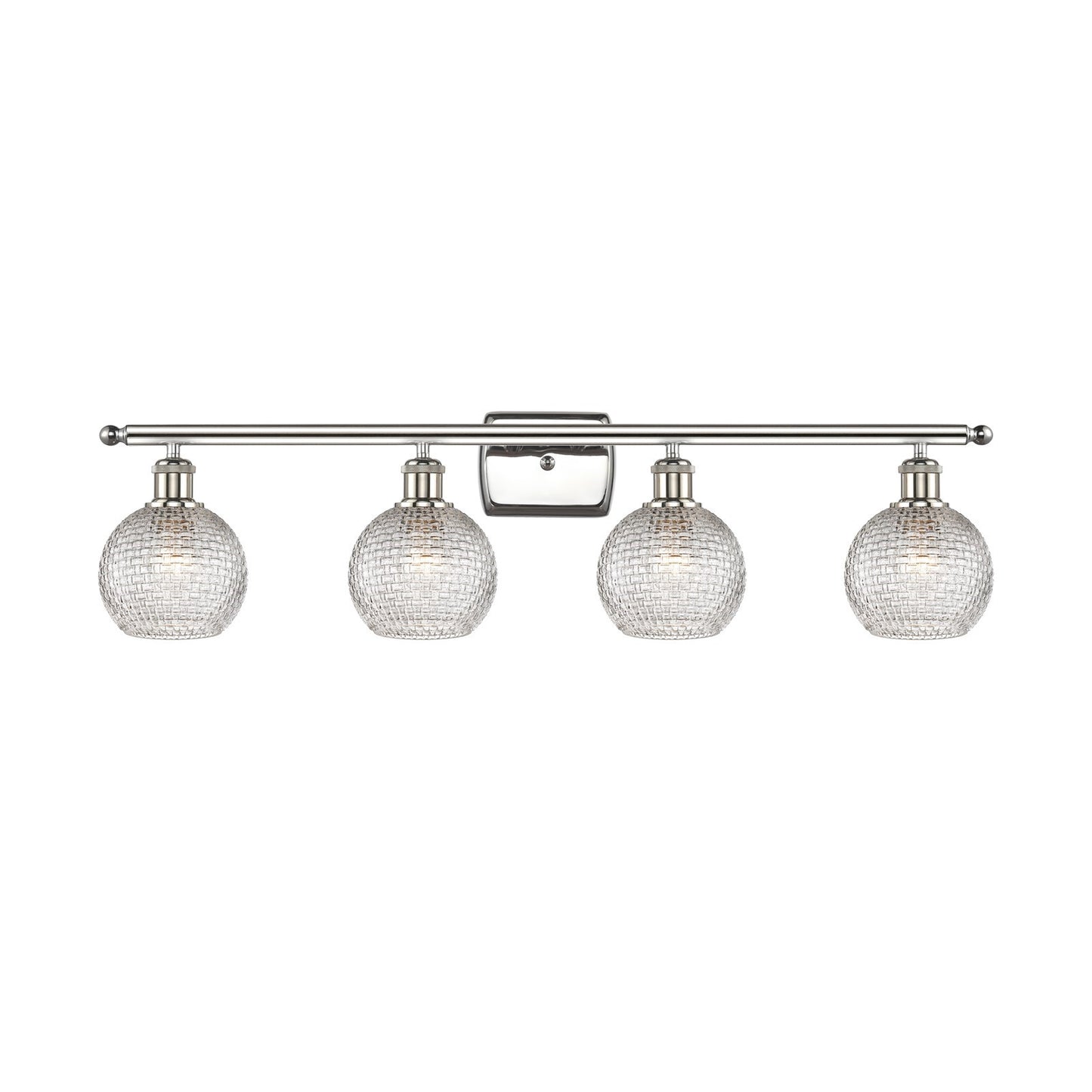 Innovations Athens 36in 4-Light Bath Vanity Light | Modern Farmhouse Polished Nickel and Clear Basket Weave Glass | Bathroom | Model 516-4W-PN-G122C-6CL