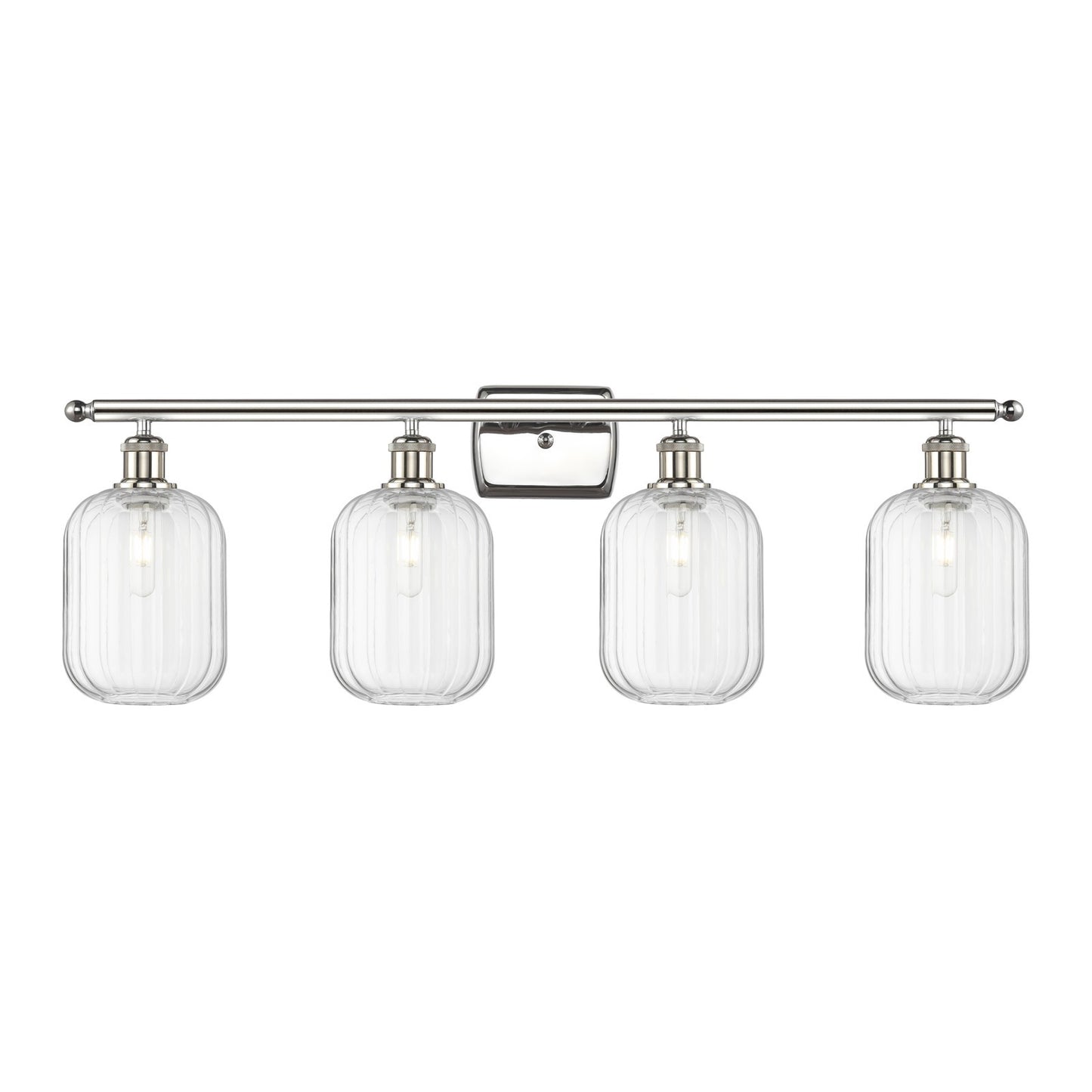 Innovations Preston Cylinder 37in 4-Light Bath Vanity Light | Industrial Polished Nickel Steel and Clear Glass | Bathroom | Model 516-4W-PN-G460-7CL