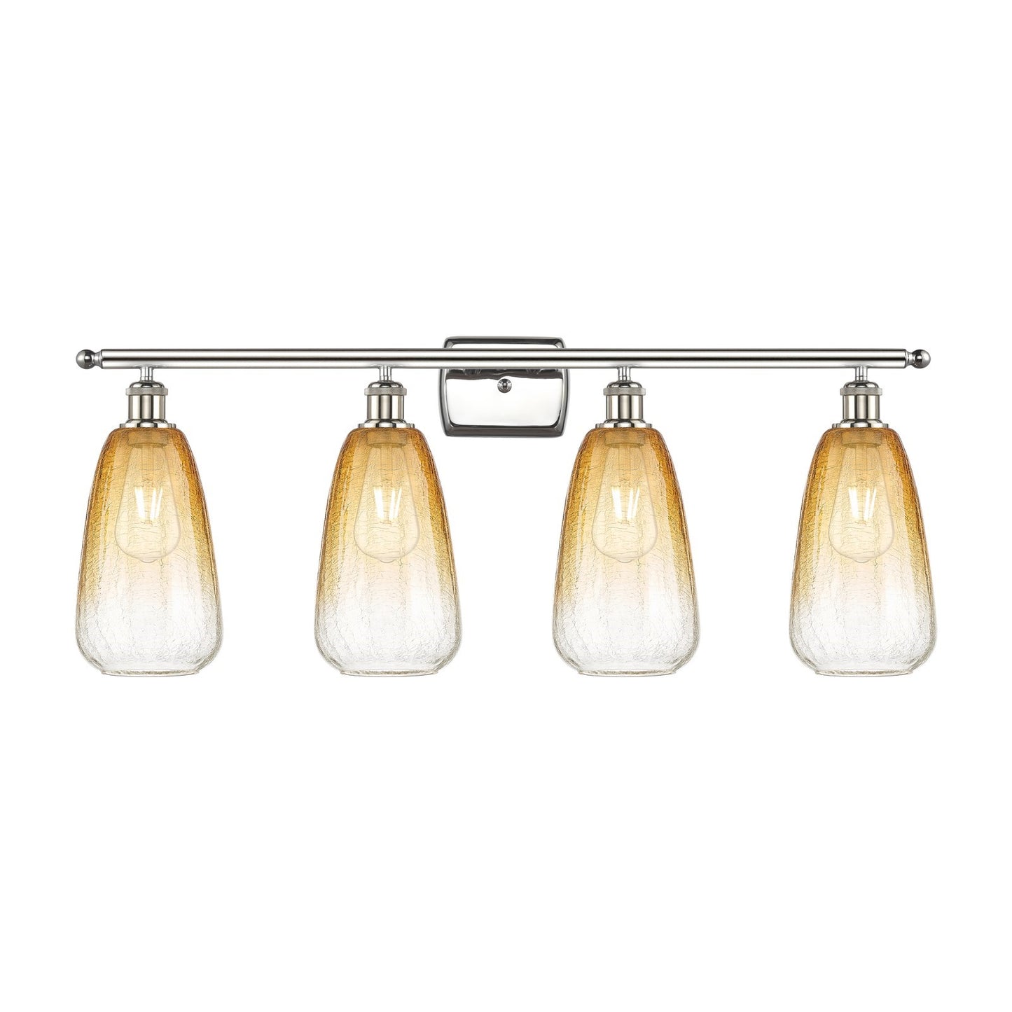 Innovations Brookhaven Almond 36in 4-Light Bath Vanity Light | Industrial Polished Nickel and Amber Glass | Bathroom Vanity | Model 516-4W-PN-G480-6AM