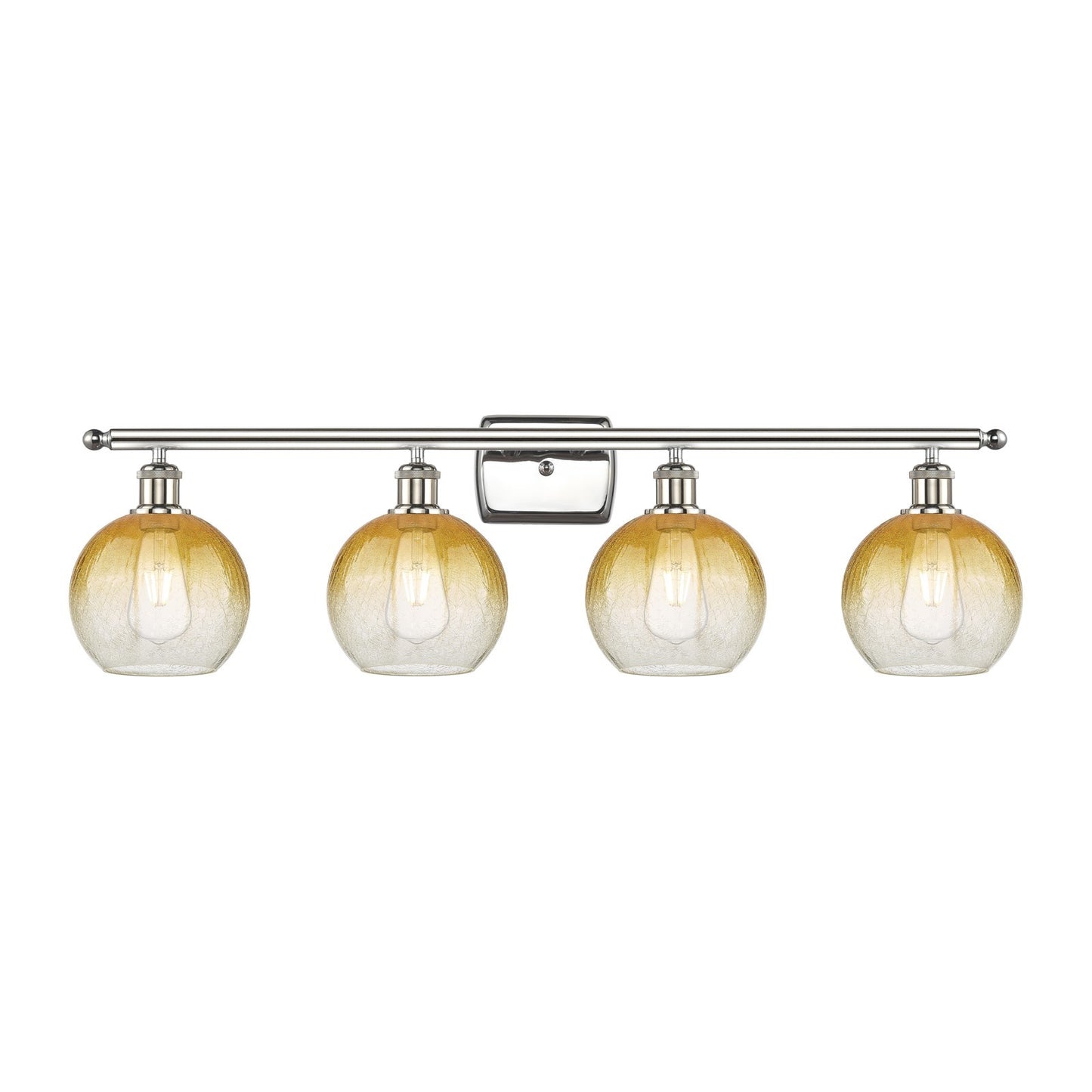 Innovations Brookhaven Globe 38in 4-Light Bath Vanity Light | Industrial Polished Nickel and Amber Glass | Bathroom Vanity & | Model 516-4W-PN-G483-8AM