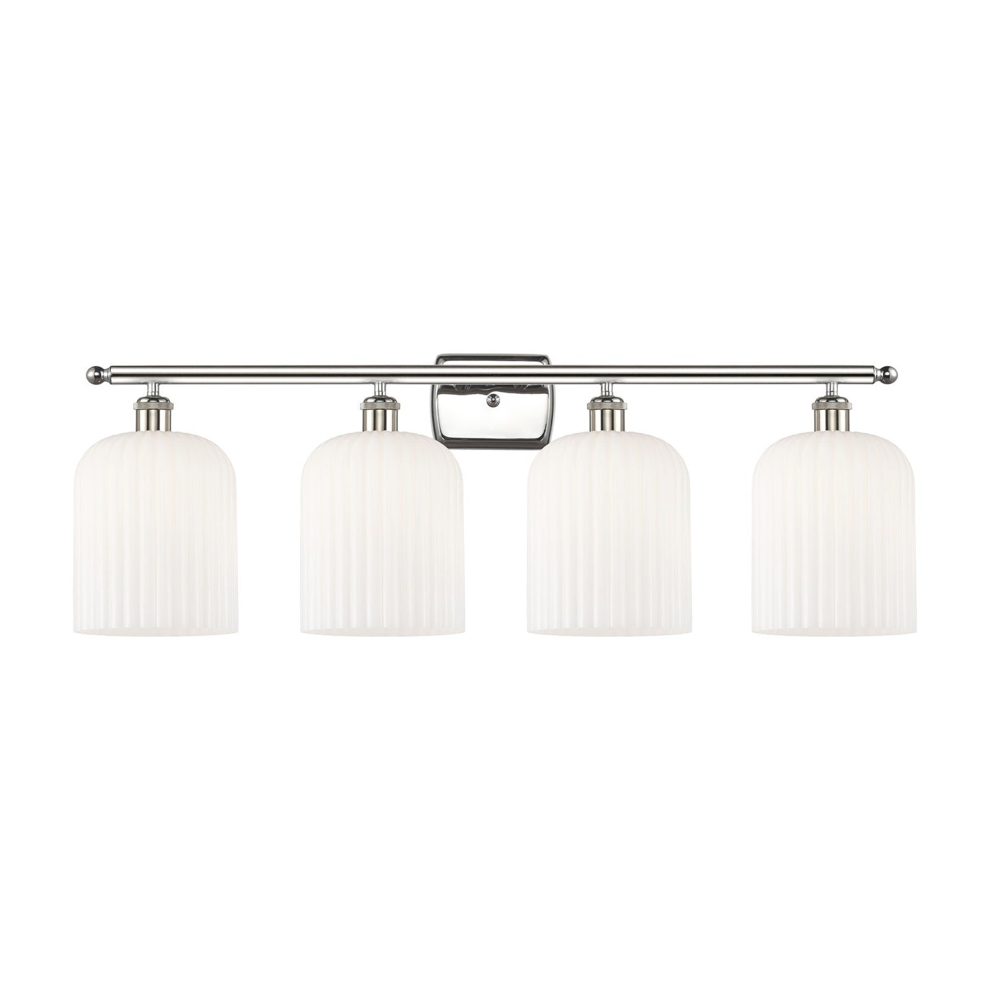 Innovations Bridal Veil 35in 4-Light Bath Vanity Light | Art Nouveau Polished Nickel and Gloss White Ribbed Glass | Bathroom | Model 516-4W-PN-G559-8GWH