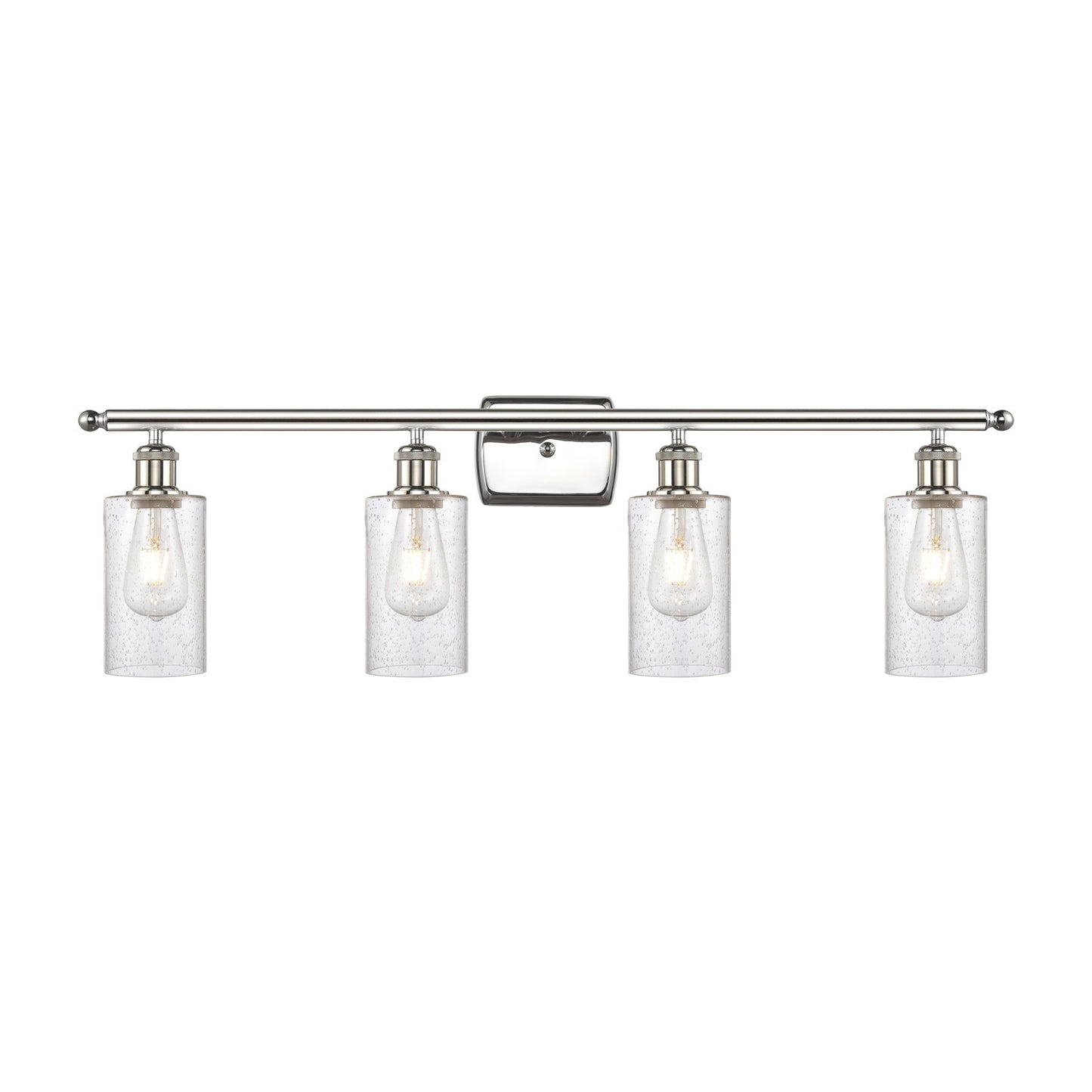 Innovations Clymer 34in 4-Light Bath Vanity Light | Art Nouveau Polished Nickel Steel and Seedy Glass | Bathroom Vanity | 33.88 x | Model 516-4W-PN-G804
