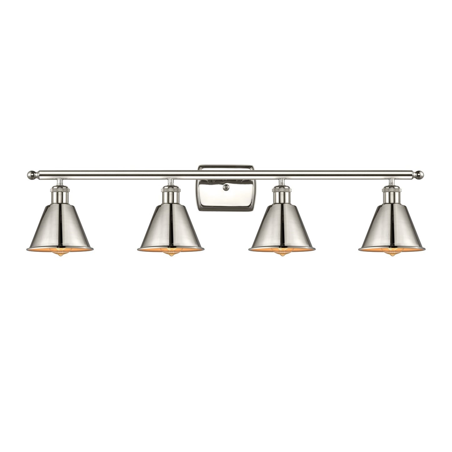 Innovations Smithfield 37in 4-Light Bath Vanity Light | Industrial Polished Nickel Steel and Polished Nickel Metal Shade | Model 516-4W-PN-M8-LED