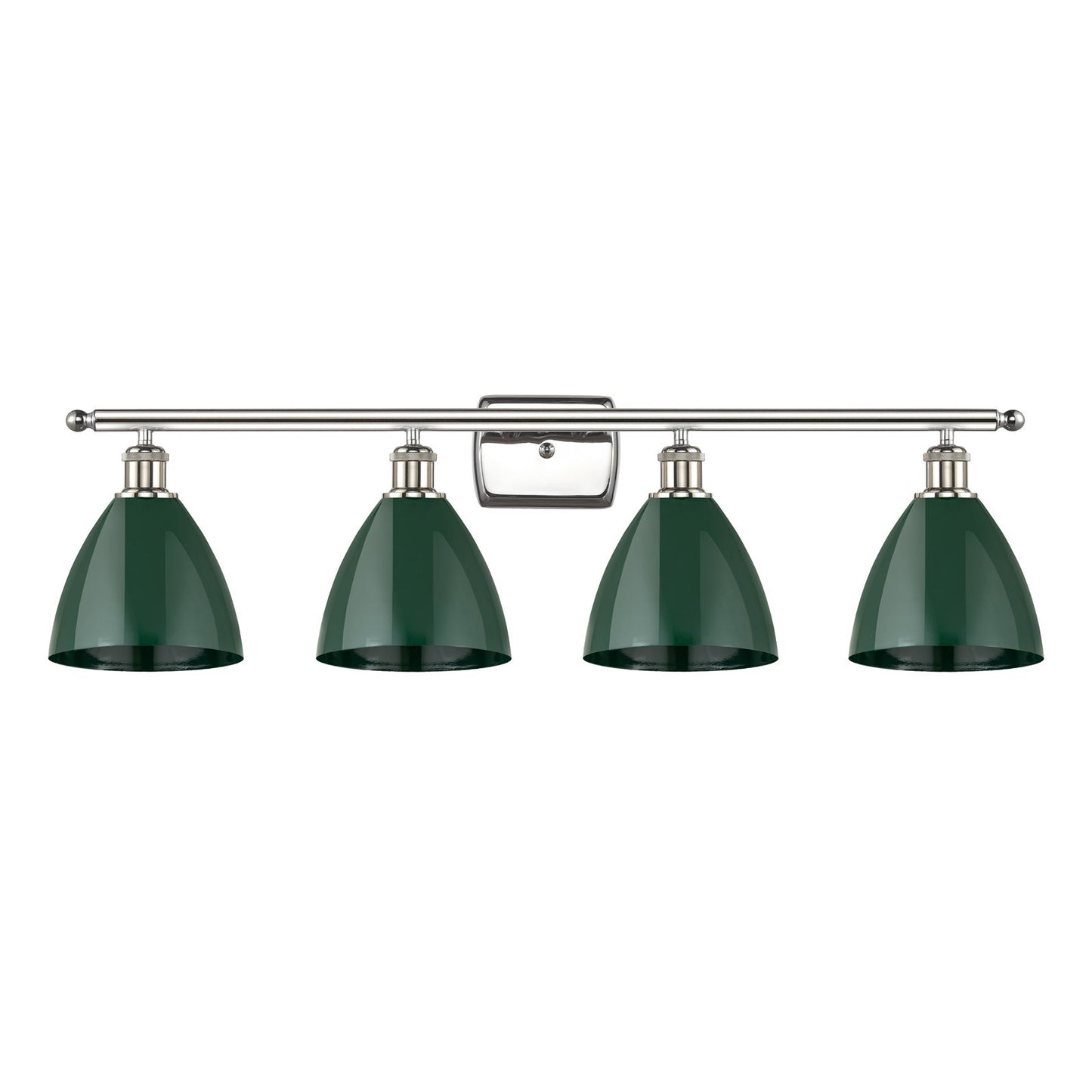 Innovations Plymouth 38in 4-Light Bath Vanity Light | Industrial Farmhouse Polished Nickel and Matte Green Metal Shade | Model 516-4W-PN-MBD-75-GR