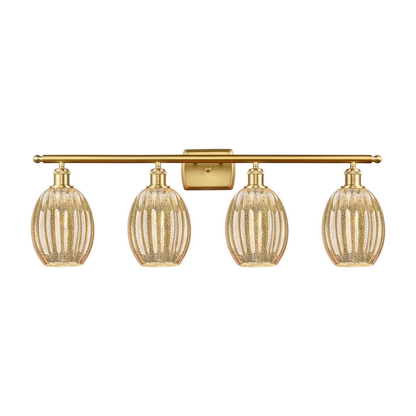 Innovations Preston Bulb 36in 4-Light Bath Vanity Light | Industrial Modern Contempo Satin Gold Steel and Mercury Glass | Model 516-4W-SG-G459-6ME