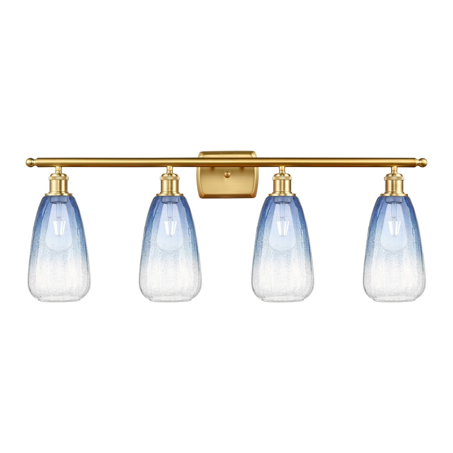 Innovations Brookhaven Almond 36in 4-Light Bath Vanity Light | Industrial Satin Gold Steel and Sapphire Blue Glass | Bathroom | Model 516-4W-SG-G480-6SB