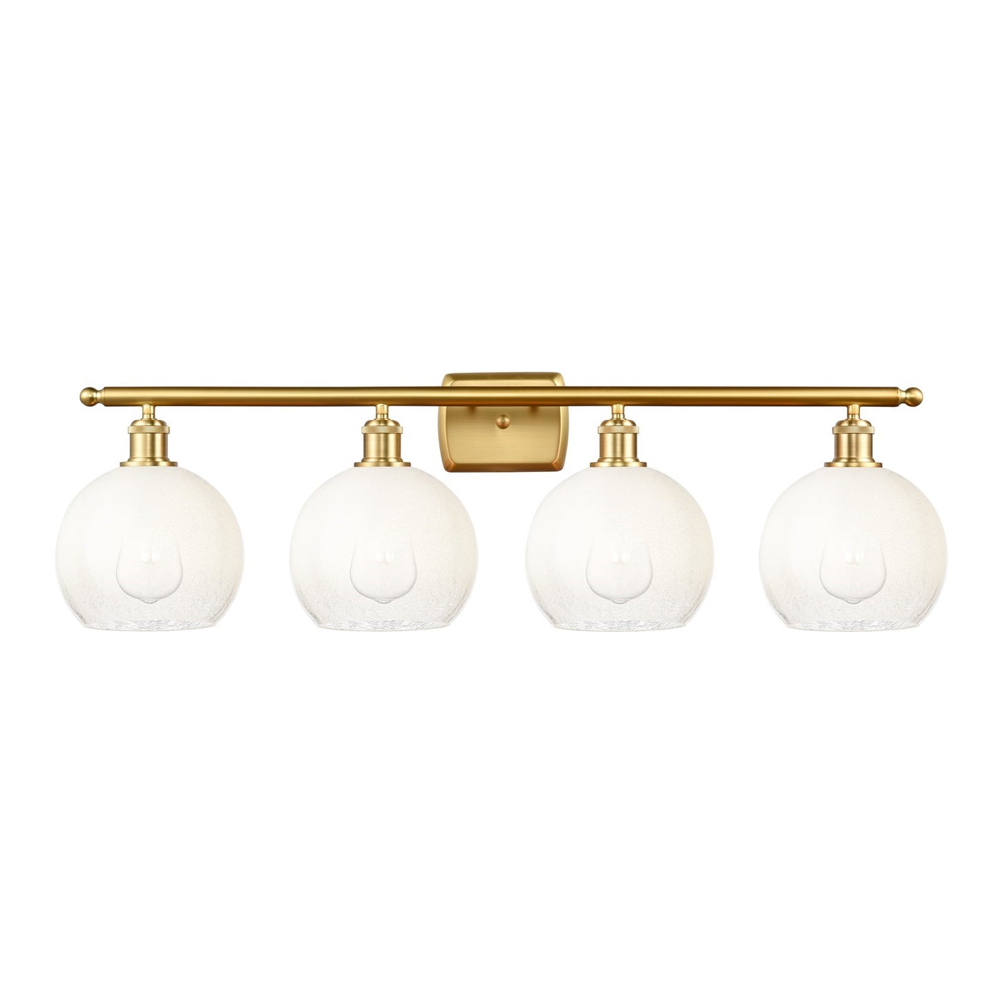 Innovations Brookhaven Globe 38in 4-Light Bath Vanity Light | Industrial Satin Gold Steel and Opal Glass | Bathroom Vanity | Model 516-4W-SG-G483-8OP
