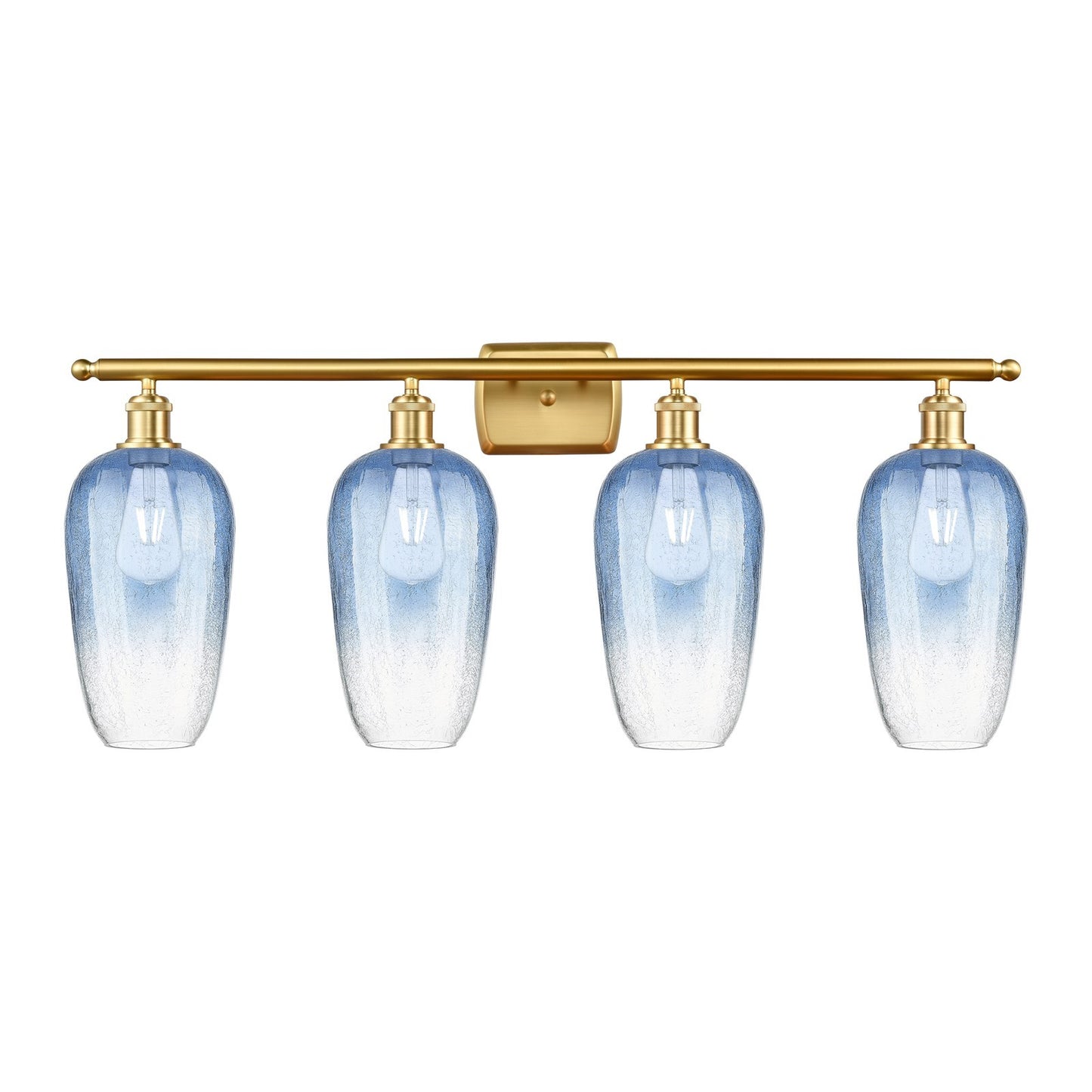 Innovations Brookhaven Flute 37in 4-Light Bath Vanity | Industrial Modern Satin Gold Steel and Sapphire Blue Glass | Bathroom | Model 516-4W-SG-G484-7SB