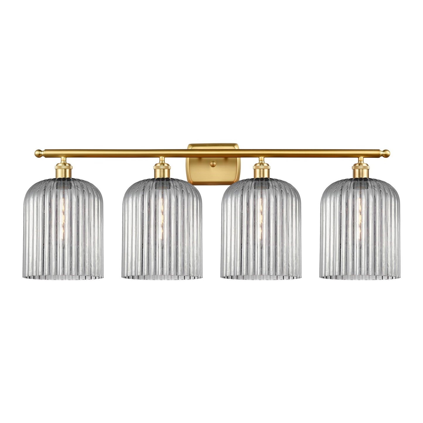 Innovations Bridal Veil 35in 4-Light Bath Vanity Light | Art Nouveau Satin Gold Steel and Light Smoke Ribbed Glass | Bathroom | Model 516-4W-SG-G559-8SM