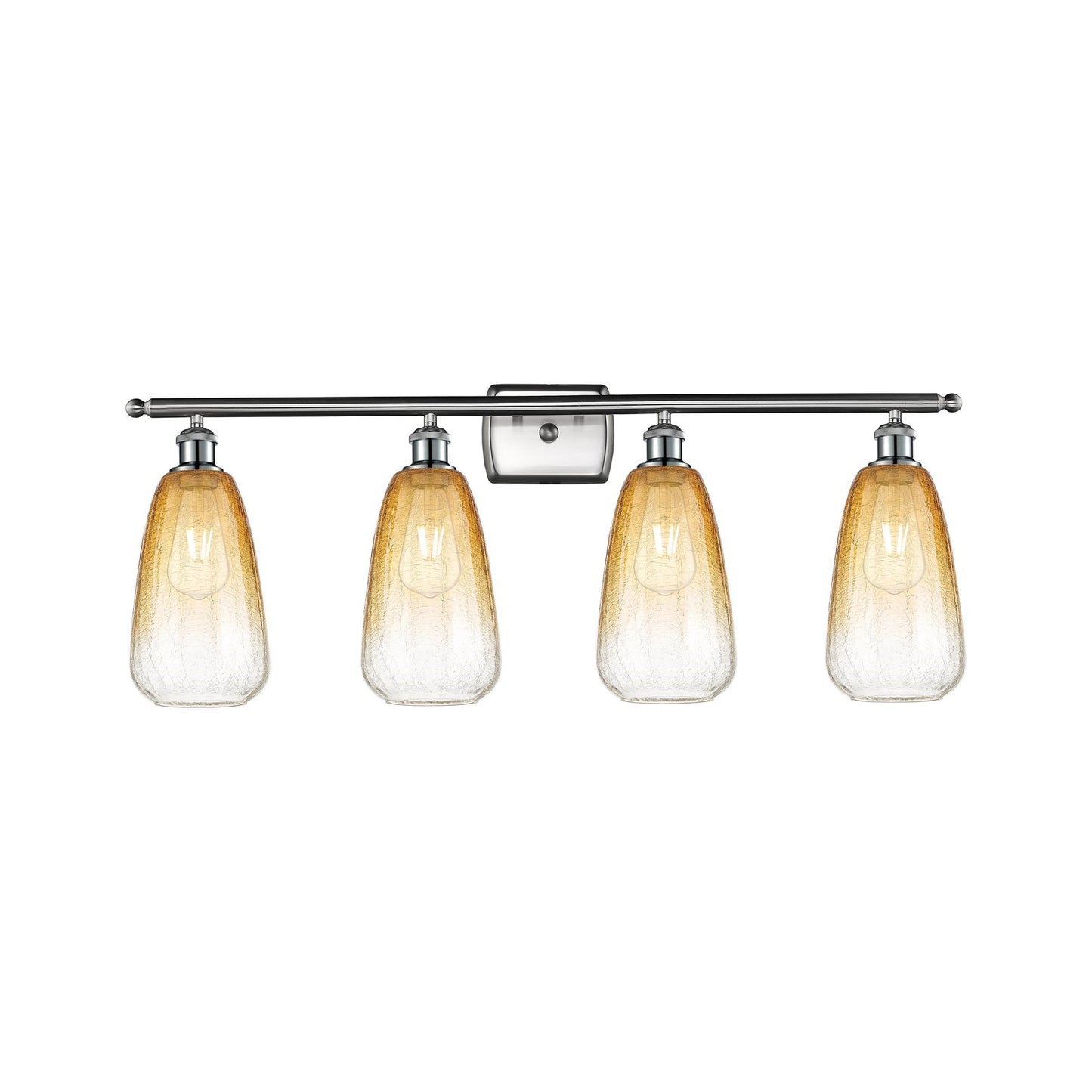 Innovations Brookhaven Almond 36in 4-Light Bath Vanity Light | Industrial Brushed Satin Nickel and Amber Glass | Bathroom | Model 516-4W-SN-G480-6AM
