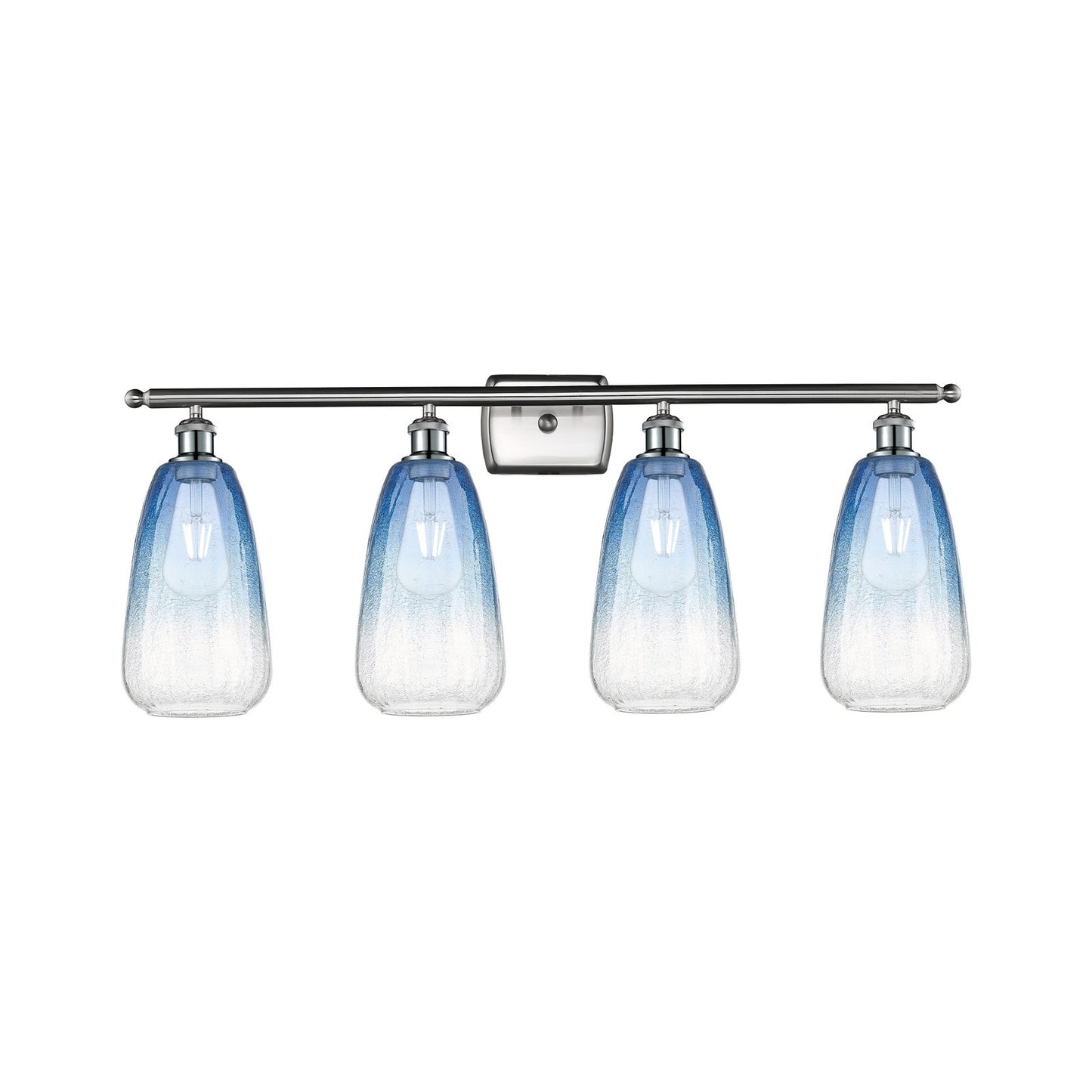 Innovations Brookhaven Almond 36in 4-Light Bath Vanity Light | Industrial Brushed Satin Nickel and Sapphire Blue Glass | Model 516-4W-SN-G480-6SB