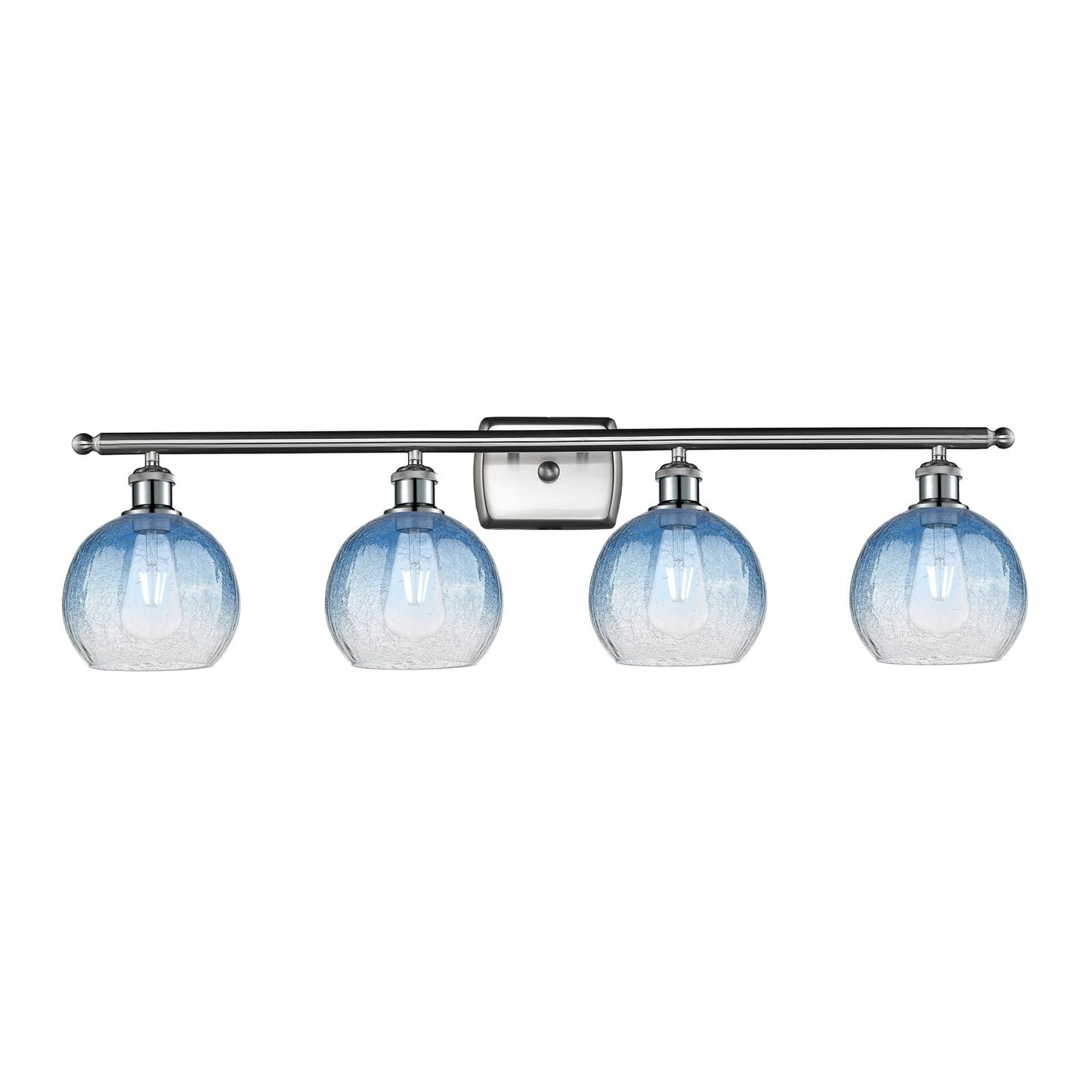 Innovations Brookhaven Globe 38in 4-Light Bath Vanity Light | Industrial Brushed Satin Nickel and Sapphire Blue Glass | Model 516-4W-SN-G483-8SB