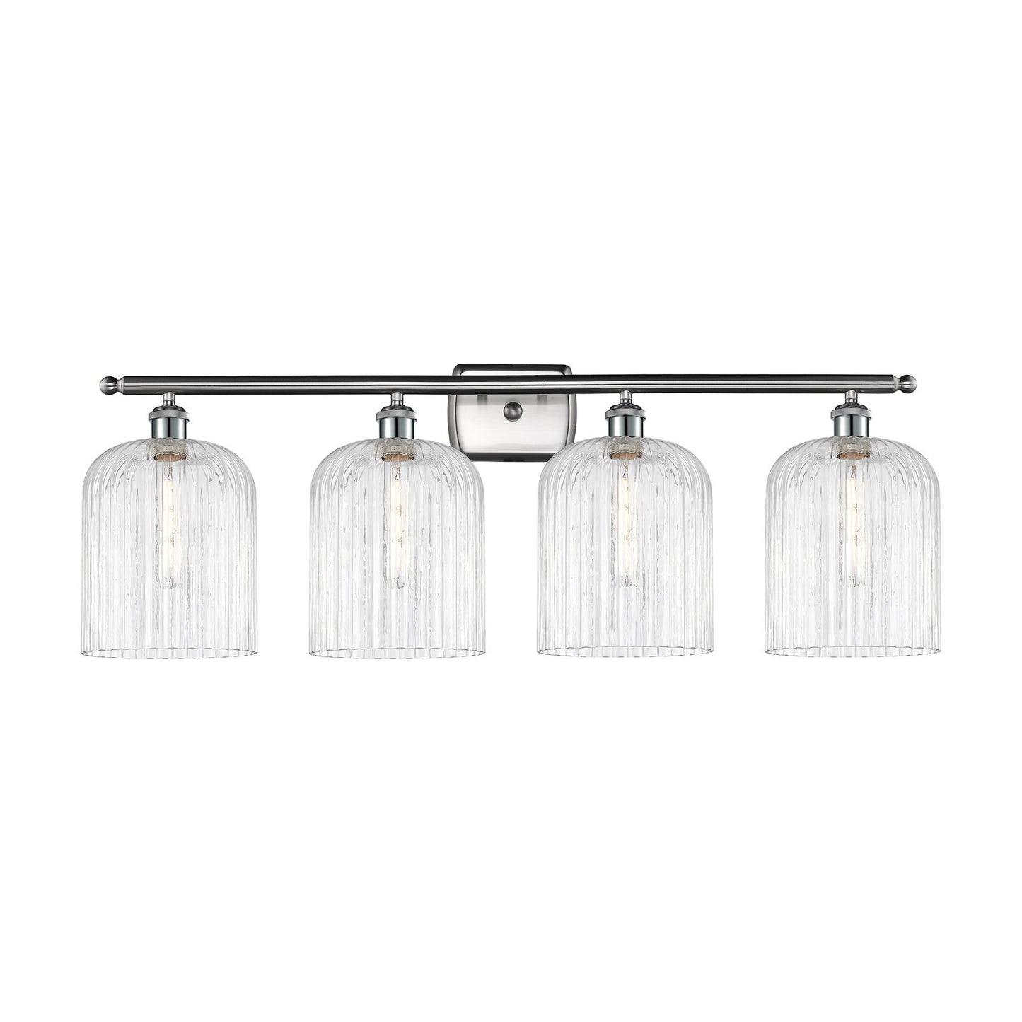 Innovations Bridal Veil 35in 4-Light Bath Vanity | Art Nouveau Brushed Satin Nickel Steel and Clear Ribbed Glass | Bathroom & | Model 516-4W-SN-G559-8CL