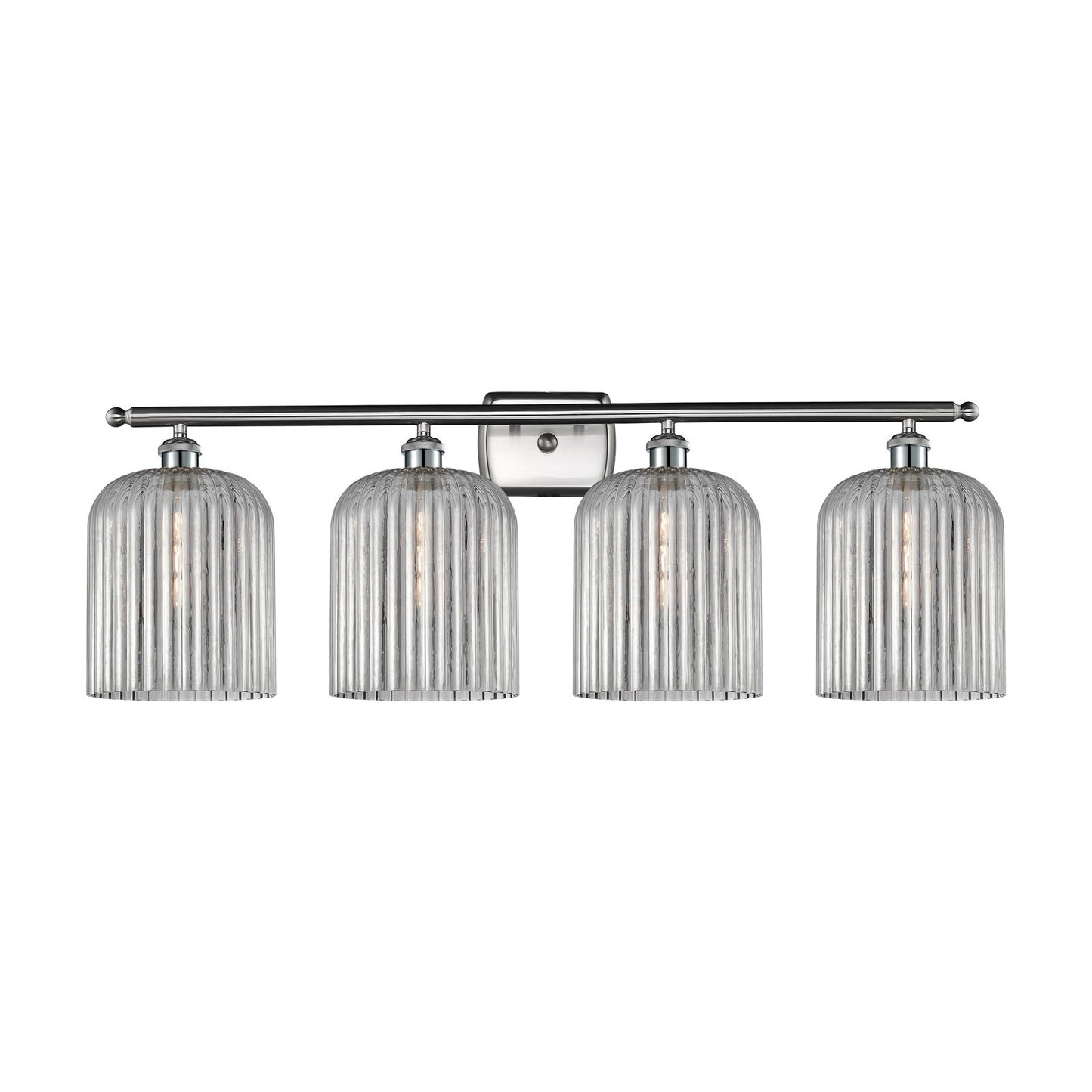 Innovations Bridal Veil 35in 4-Light Bath Vanity Light | Art Nouveau Industrial Brushed Satin Nickel and Light Smoke Ribbed | Model 516-4W-SN-G559-8SM