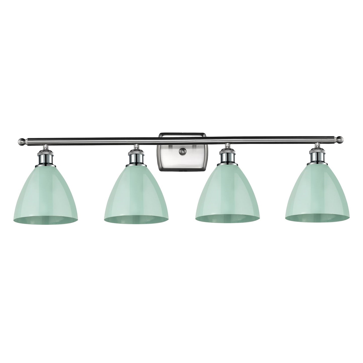 Innovations Plymouth 38in 4-Light Bath Vanity Light | Industrial Farmhouse Brushed Satin Nickel and Matte Seafoam Metal | Model 516-4W-SN-MBD-75-SF-LED