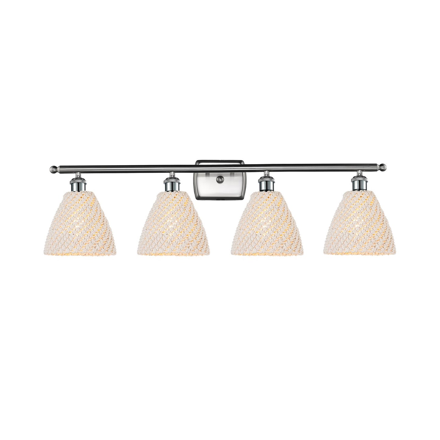 Innovations Bristol Natural 38in 4-Light Bath Vanity Light | Industrial Brushed Satin Nickel and Natural Fiber Shade | Model 516-4W-SN-NBD-75-NAT