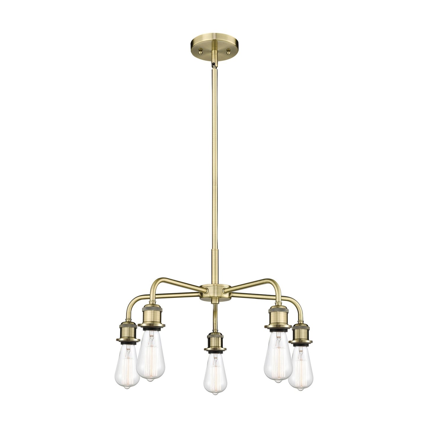 Innovations Ballston 18in 5-Light Chandelier | Industrial Antique Brass Steel and Clear Glass | Kitchen Island & Dining Room | 18 x 18 | Model 516-5CR-AB