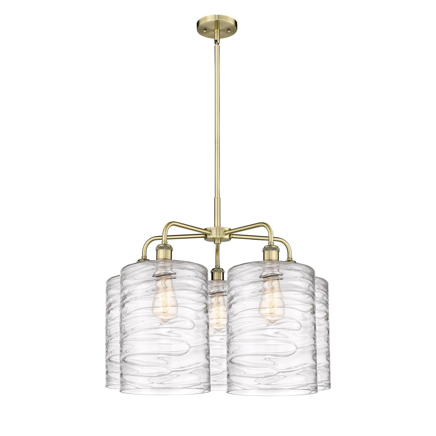 Innovations Cobbleskill 28in 5-Light Chandelier | Industrial Antique Brass and Deco Swirl Glass | Dining Room & Living Room | Model 516-5CR-AB-G1113-L