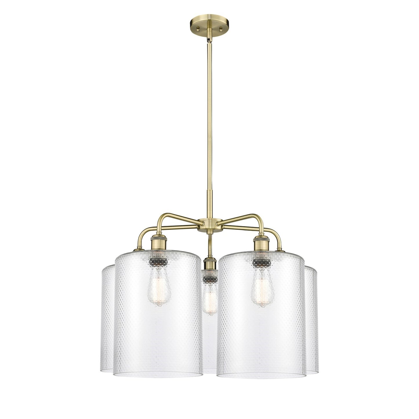 Innovations Cobbleskill 28in 5-Light Chandelier | Industrial Antique Brass and Clear Glass | Dining Room & Living Room | 27.5 x | Model 516-5CR-AB-G112-L