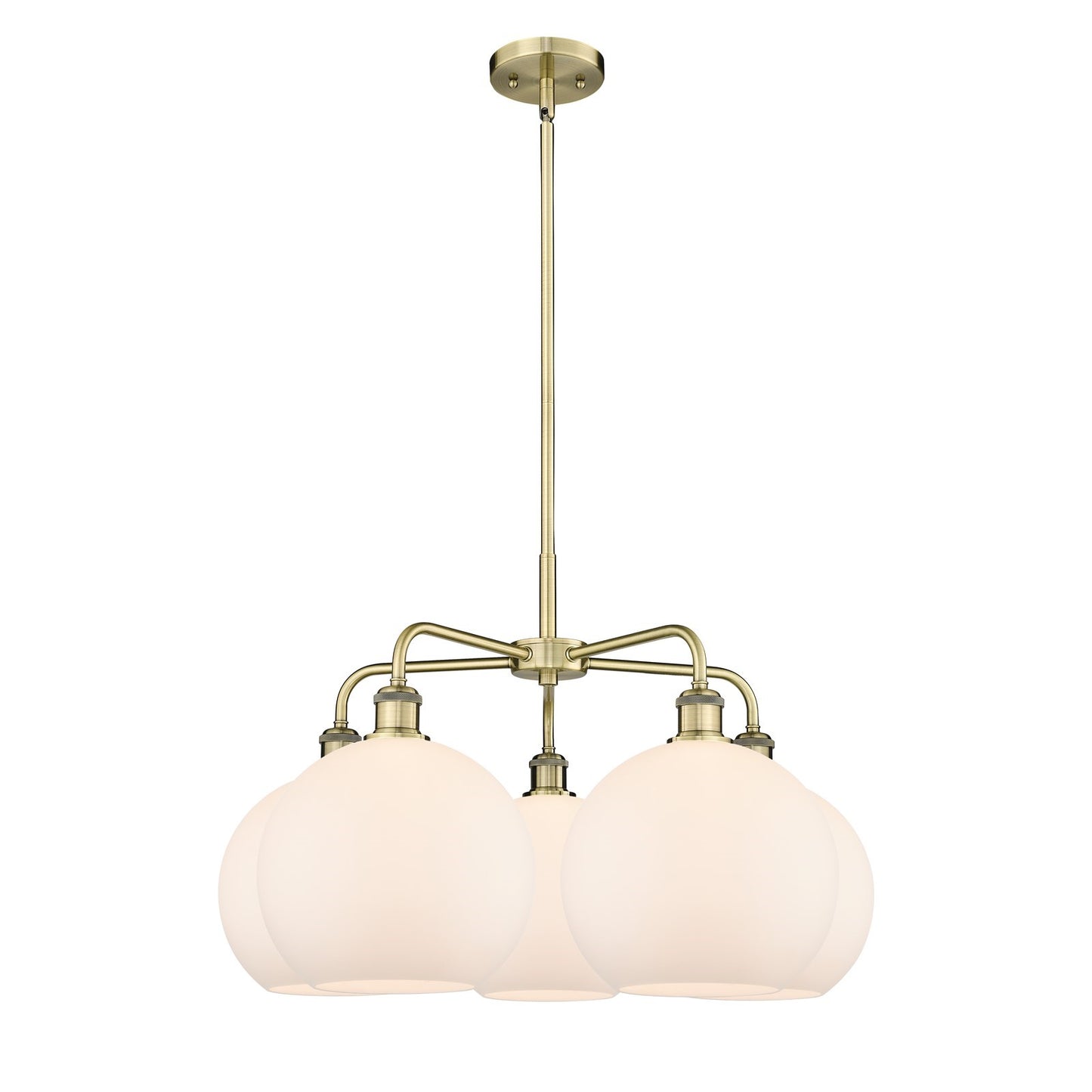 Innovations Athens 28in 5-Light Chandelier | Industrial Antique Brass Steel and Matte White Glass | Dining Room & Living Room | Model 516-5CR-AB-G121-10