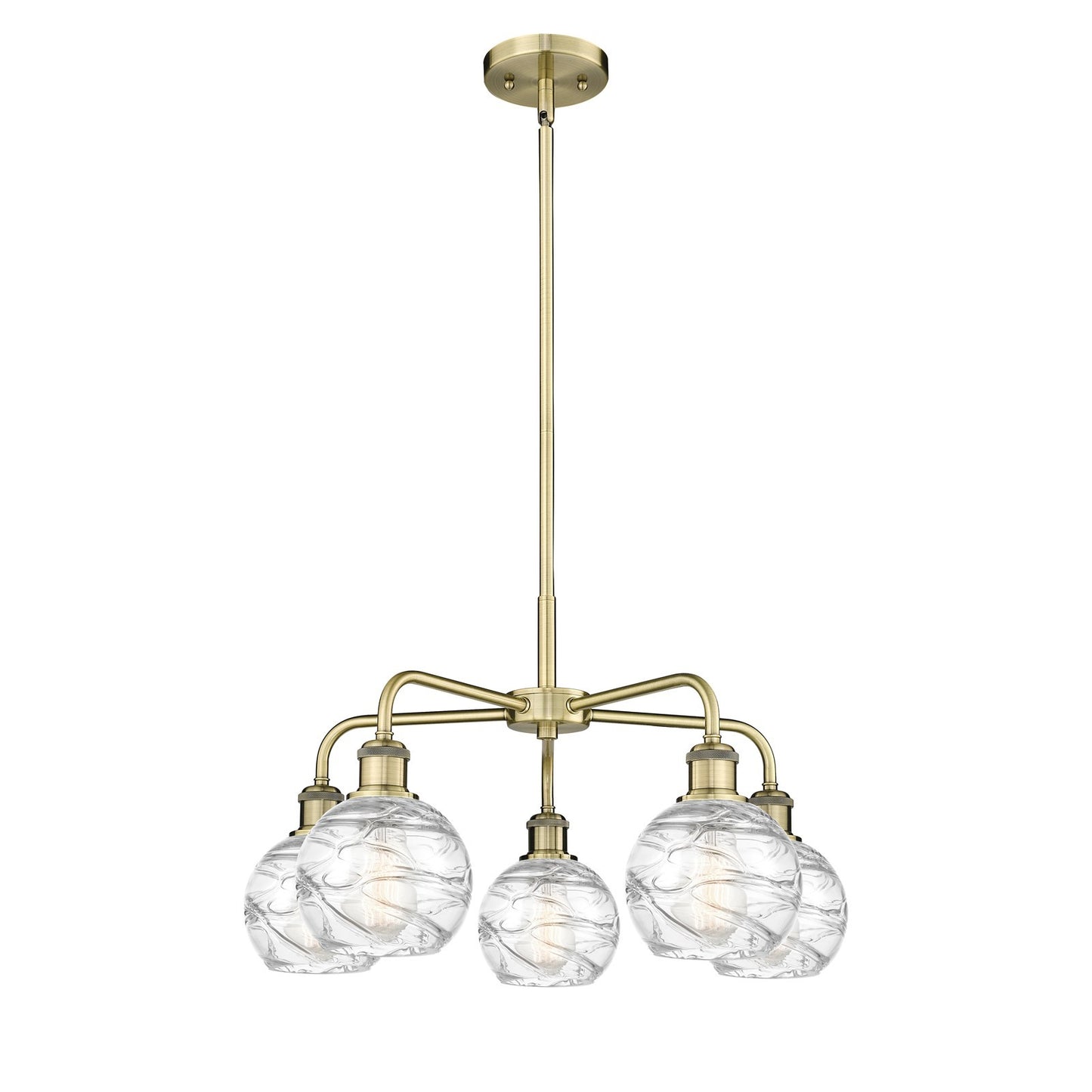 Innovations Athens Deco Swirl 24in 5-Light Chandelier | Industrial Antique Brass and Clear Deco Swirl Glass | Dining Room & | Model 516-5CR-AB-G1213-6CL