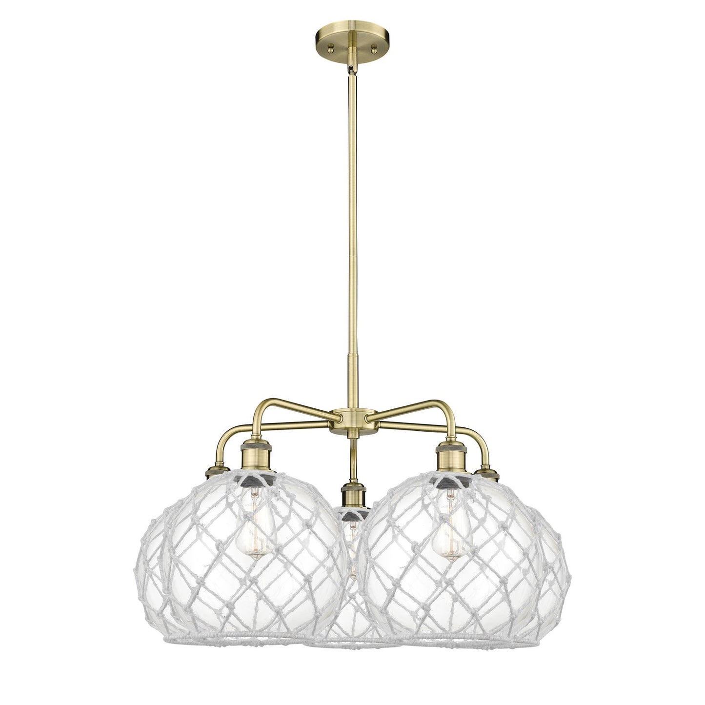 Innovations Farmhouse Rope 29in 5-Light Chandelier | Industrial Antique Brass and Clear Glass with White Rope | Dining Room & | Model 516-5CR-AB-G122-10RW