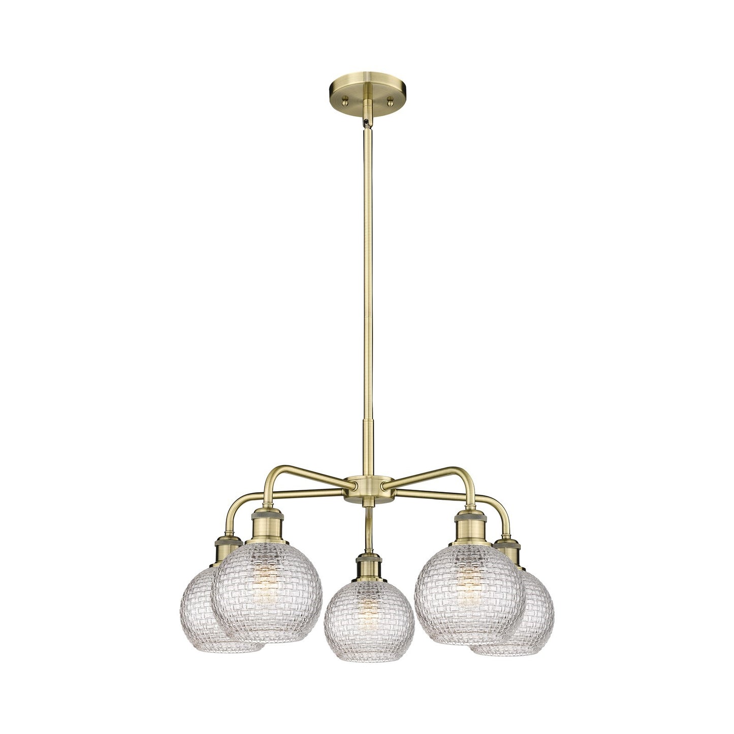 Innovations Athens 24in 5-Light Chandelier | Modern Farmhouse Antique Brass Steel and Clear Basket Weave Glass | Dining Room | Model 516-5CR-AB-G122C-6CL