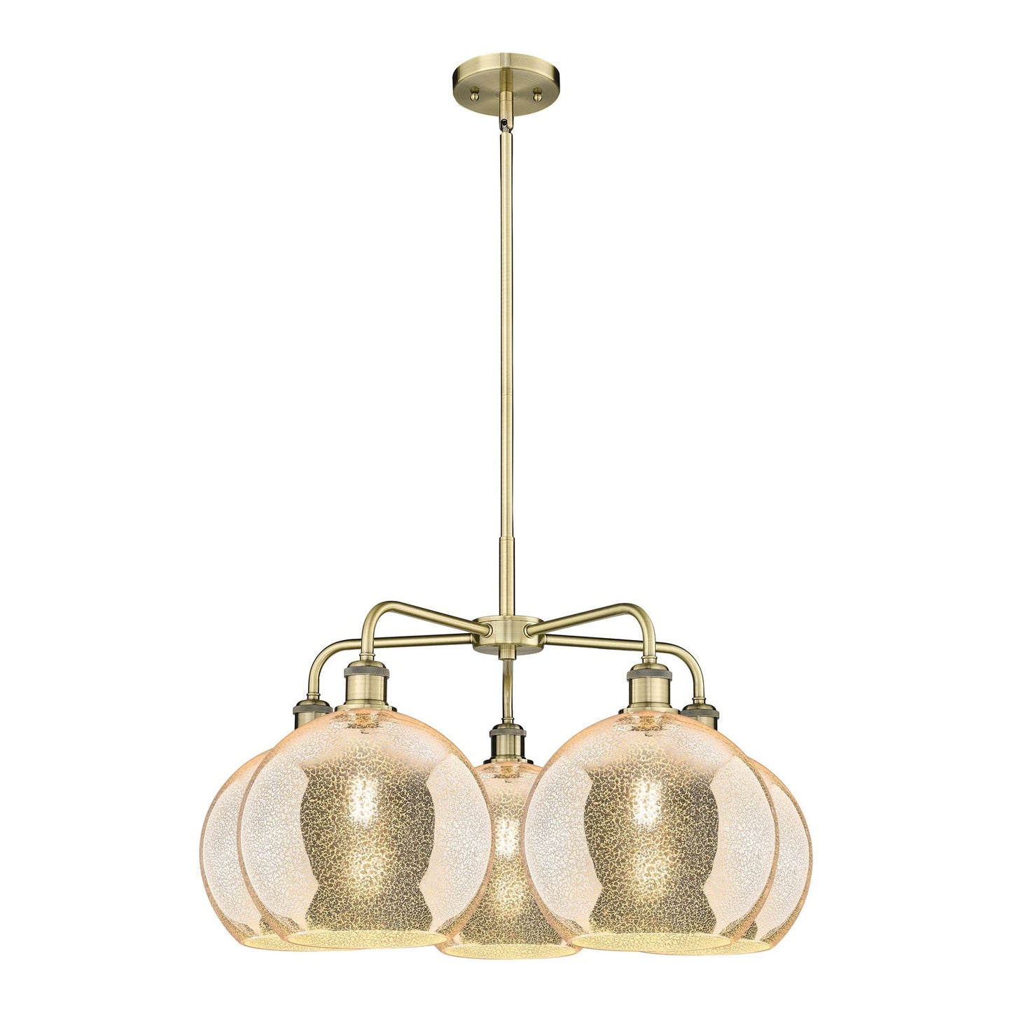 Innovations Athens 28in 5-Light Chandelier | Industrial Antique Brass and Mercury Glass | Kitchen Island & Dining Room | 28 x | Model 516-5CR-AB-G128-10