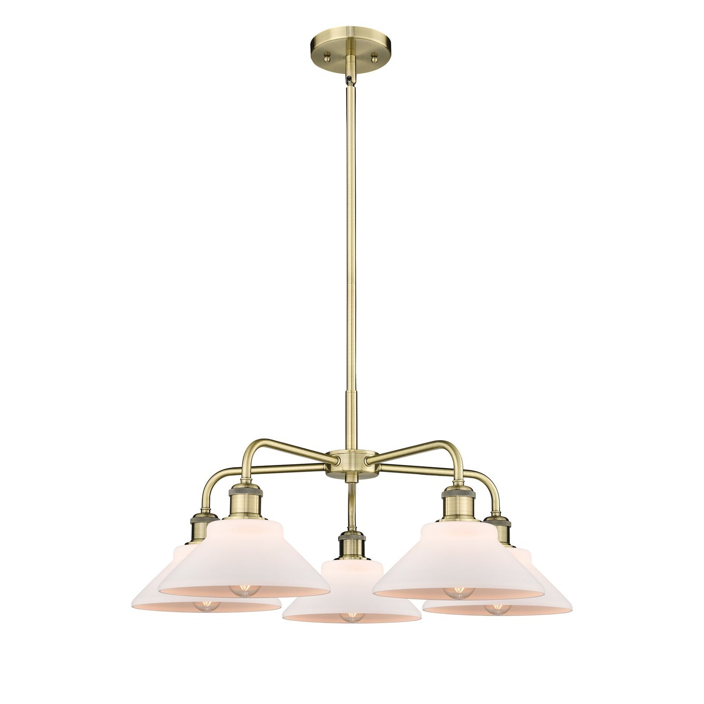 Innovations Orwell 26in 5-Light Chandelier | Industrial Antique Brass Steel and Matte White Glass | Dining Room & Living Room | Model 516-5CR-AB-G131