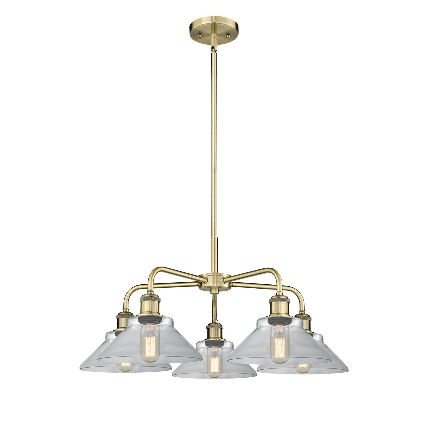 Innovations Orwell 26in 5-Light Chandelier | Industrial Antique Brass Steel and Clear Glass | Dining Room & Living Room | 26.38 x | Model 516-5CR-AB-G132