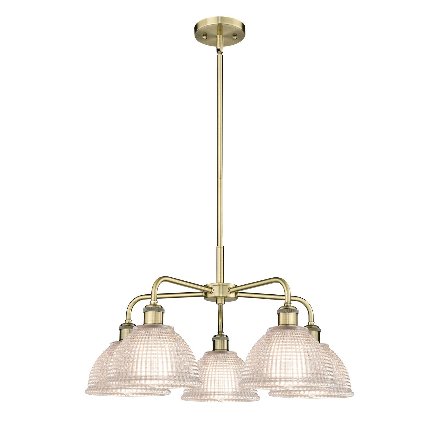 Innovations Arietta 26in 5-Light Chandelier | Industrial Antique Brass Steel and Clear Glass | Dining Room & Living Room | Damp | Model 516-5CR-AB-G422