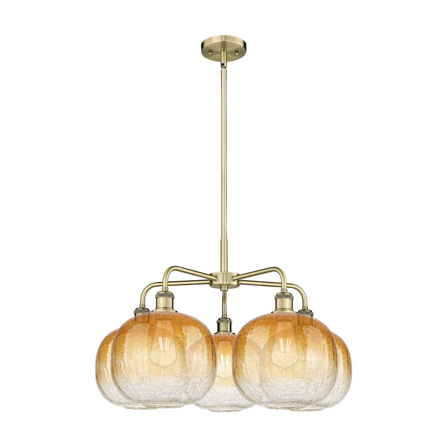 Innovations Brookhaven Sphere 29in 5-Light Chandelier | Industrial Antique Brass and Amber Glass | Dining Room & Kitchen | Model 516-5CR-AB-G481-10AM