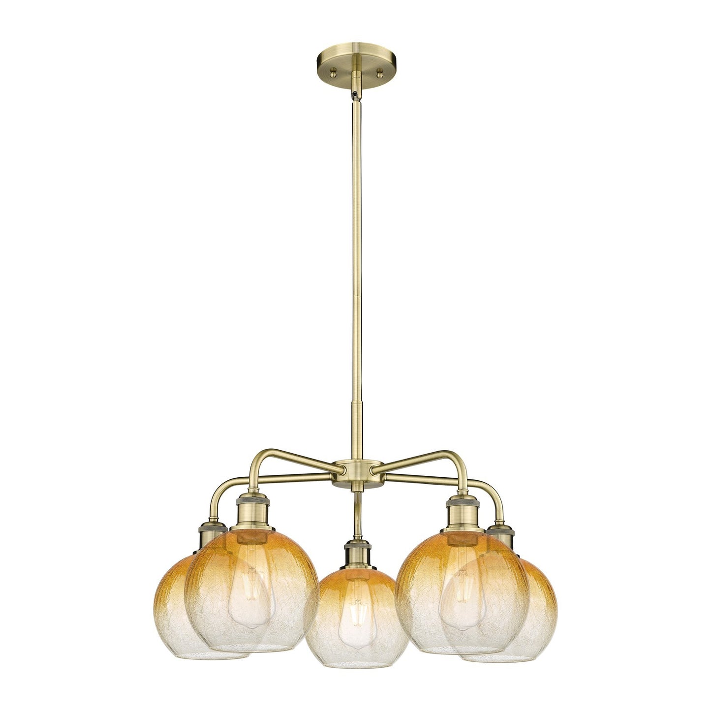 Innovations Brookhaven Globe 26in 5-Light Chandelier | Industrial Antique Brass and Amber Glass | Dining Room & Living Room | Model 516-5CR-AB-G483-8AM