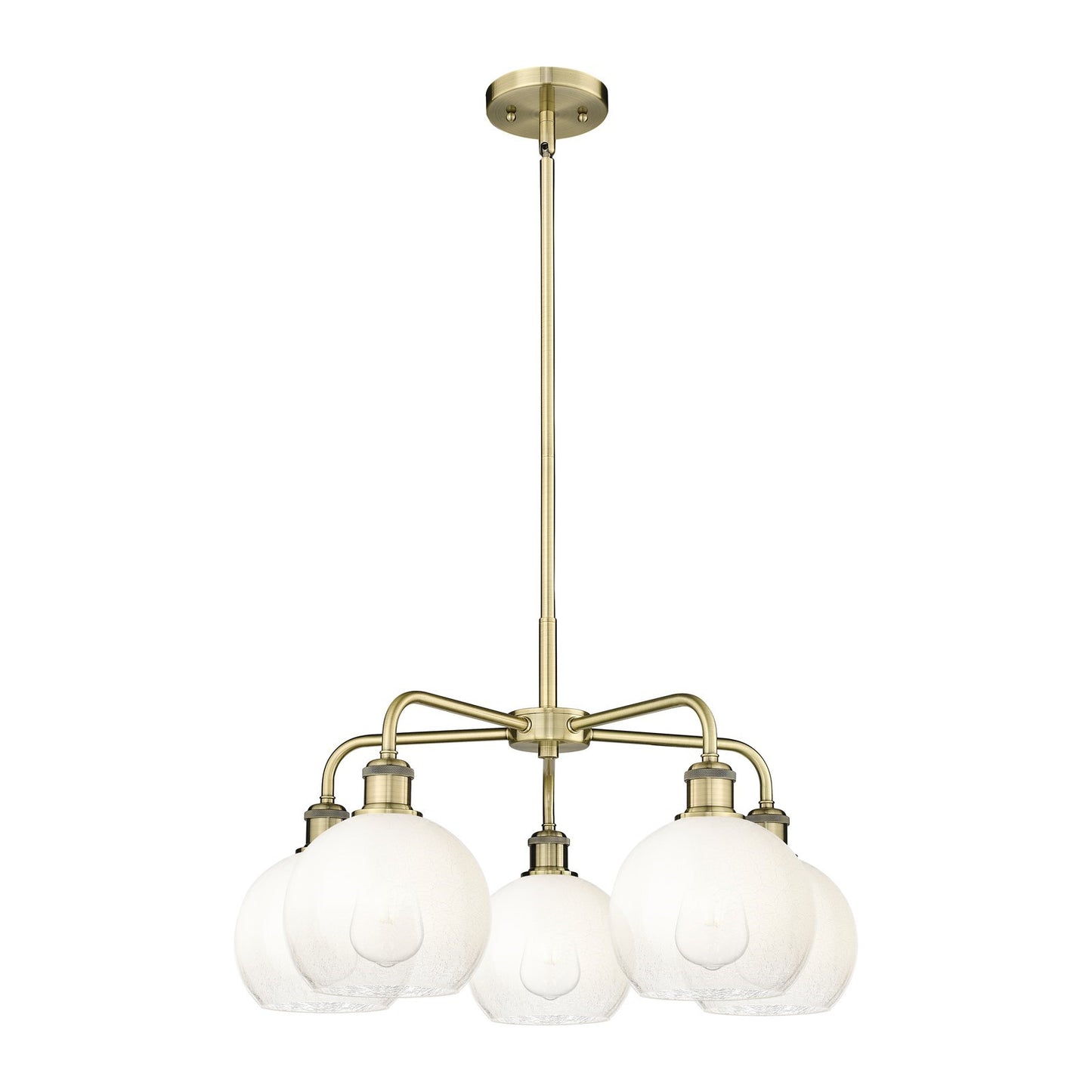 Innovations Brookhaven Globe 26in 5-Light Chandelier | Industrial Antique Brass and Opal Glass | Dining Room & Living Room | Model 516-5CR-AB-G483-8OP
