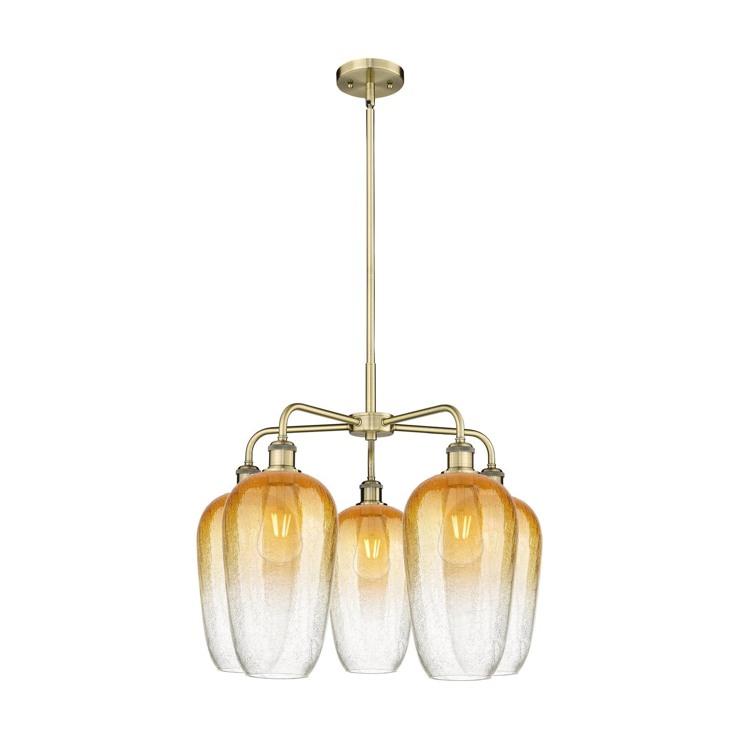 Innovations Brookhaven Flute 26in 5-Light Chandelier | Industrial Antique Brass Steel and Amber Glass | Dining Room & Living | Model 516-5CR-AB-G484-7AM
