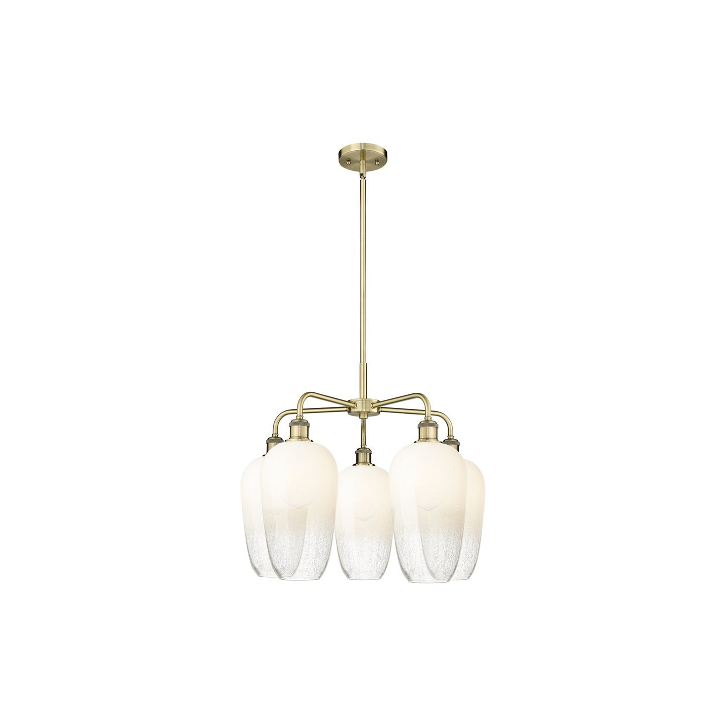 Innovations Brookhaven Flute 26in 5-Light Chandelier | Industrial Antique Brass Steel and Opal Glass | Dining Room & Living | Model 516-5CR-AB-G484-7OP