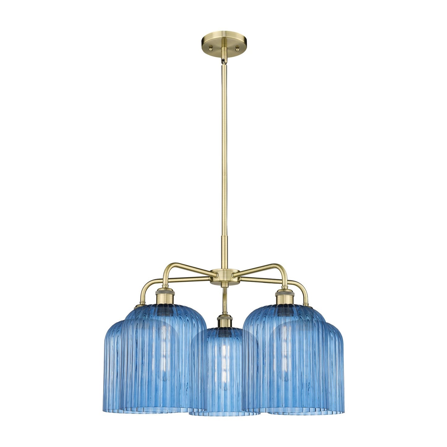 Innovations Bridal Veil 23in 5-Light Chandelier | Art Nouveau Antique Brass and Princess Blue Ribbed Glass | Dining Room & | Model 516-5CR-AB-G559-8BL