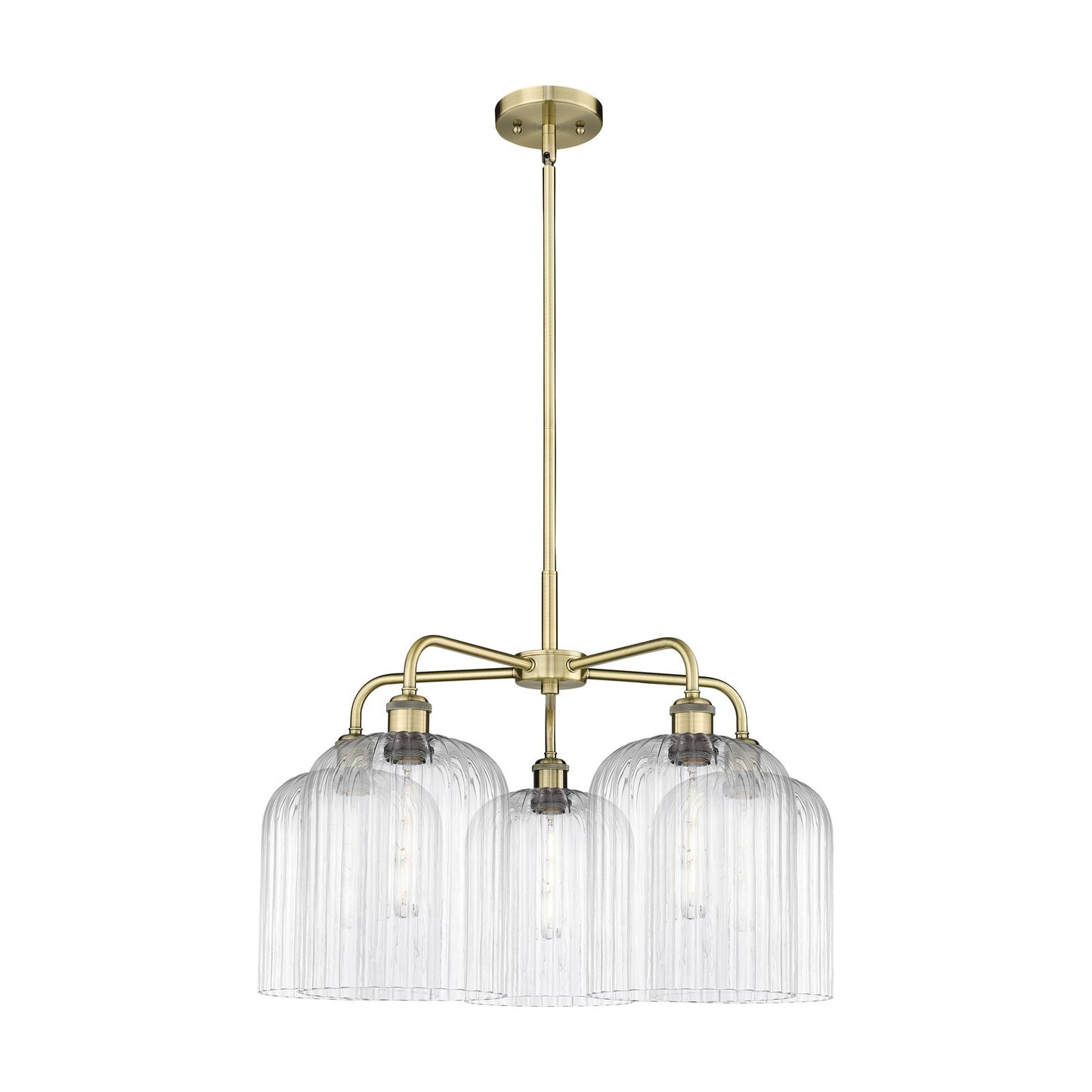 Innovations Bridal Veil 23in 5-Light Chandelier | Art Nouveau Antique Brass Steel and Clear Ribbed Glass | Kitchen Island & | Model 516-5CR-AB-G559-8CL