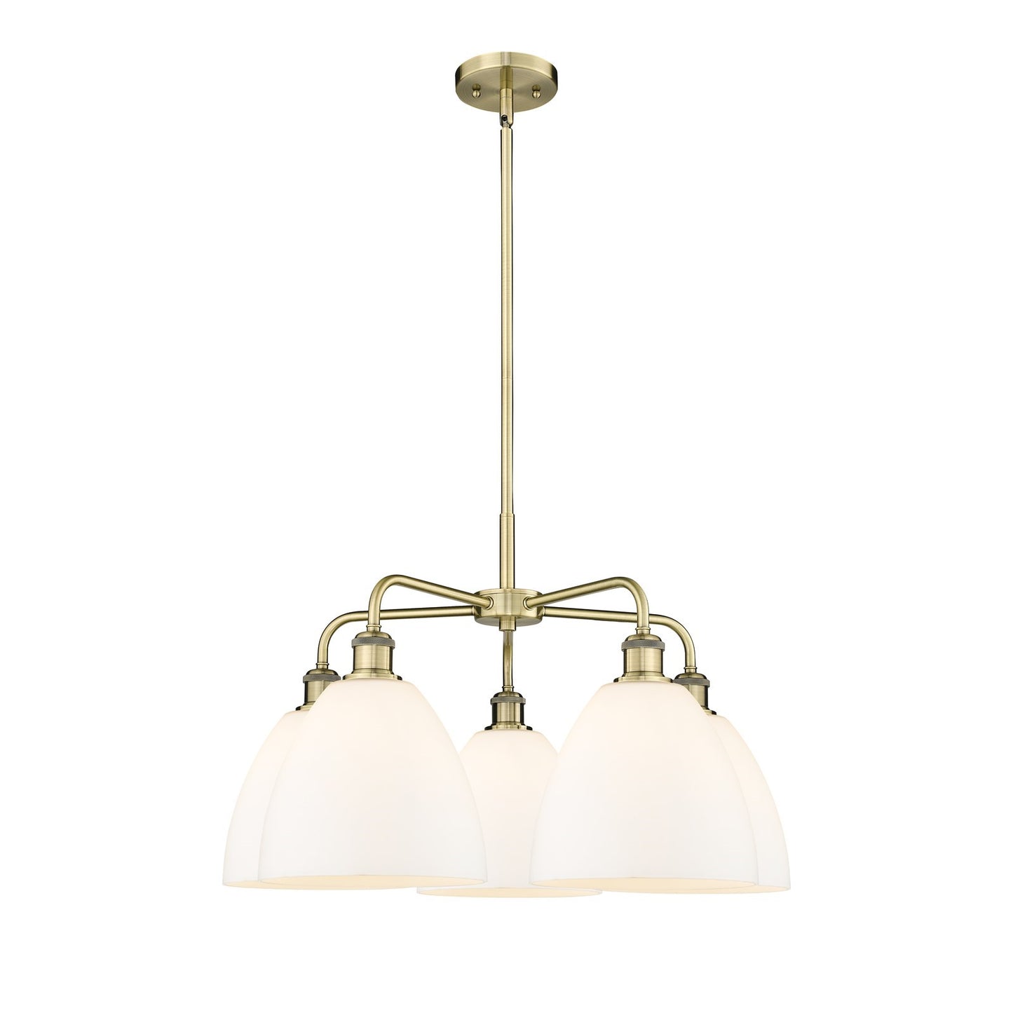 Innovations Bristol 27in 5-Light Chandelier | Industrial Antique Brass and Matte White Glass | Kitchen Island & Dining Room | 27 | Model 516-5CR-AB-GBD-91