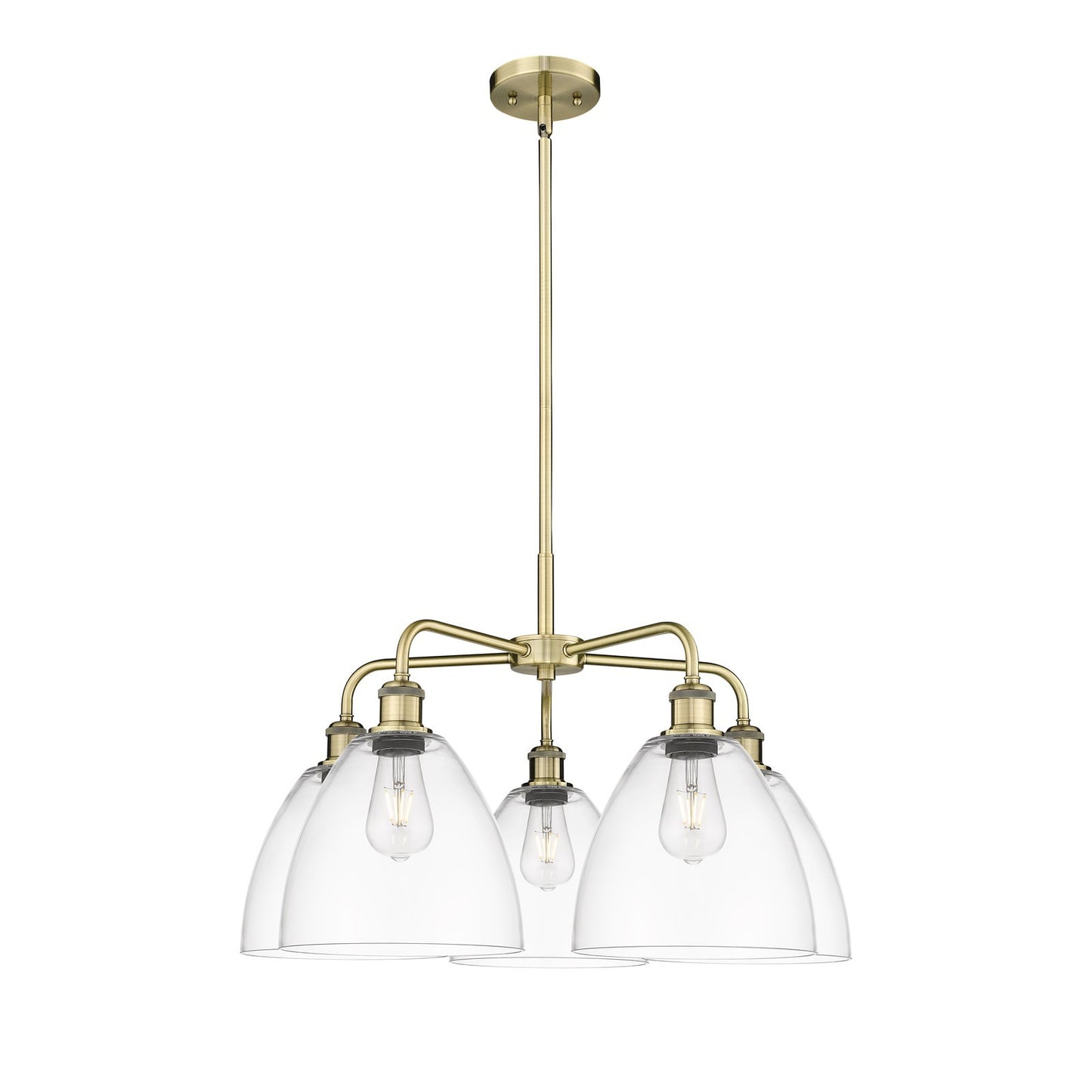 Innovations Bristol 27in 5-Light Chandelier | Industrial Antique Brass Steel and Clear Glass | Dining Room & Living Room | 27 x | Model 516-5CR-AB-GBD-92