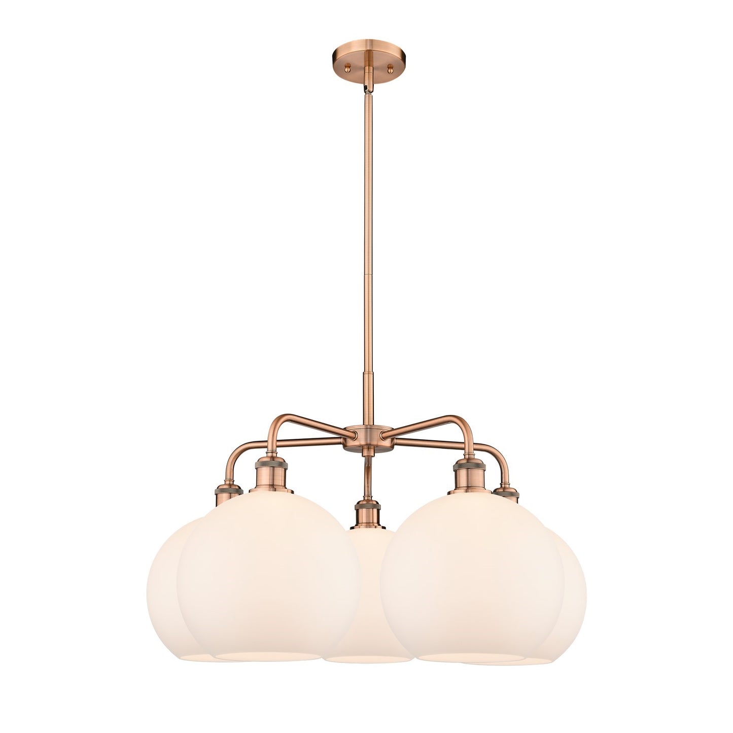 Innovations Athens 28in 5-Light Chandelier | Industrial Antique Copper and Matte White Glass | Dining Room & Living Room | 28 x | Model 516-5CR-AC-G121-10