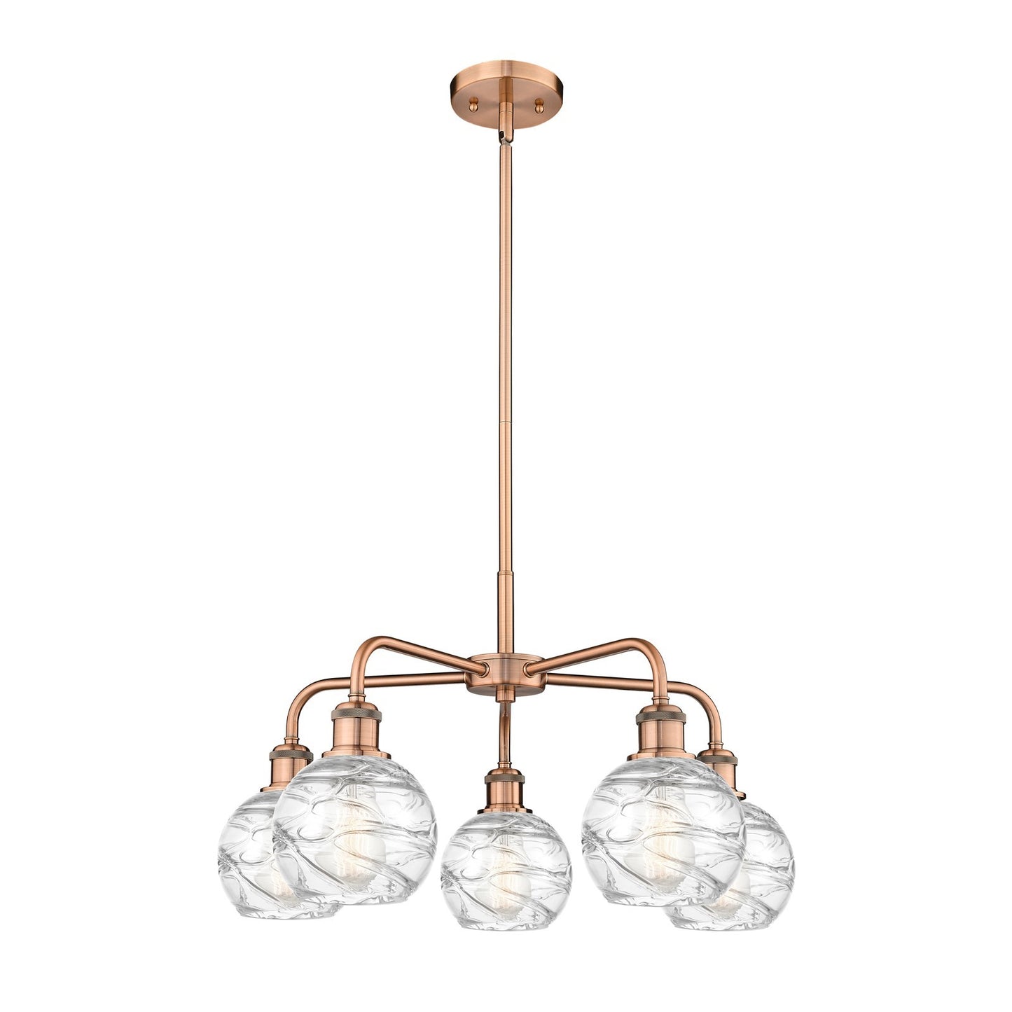 Innovations Athens Deco Swirl 24in 5-Light Chandelier | Industrial Antique Copper Steel and Clear Glass | Dining Room & | Model 516-5CR-AC-G1213-6CL