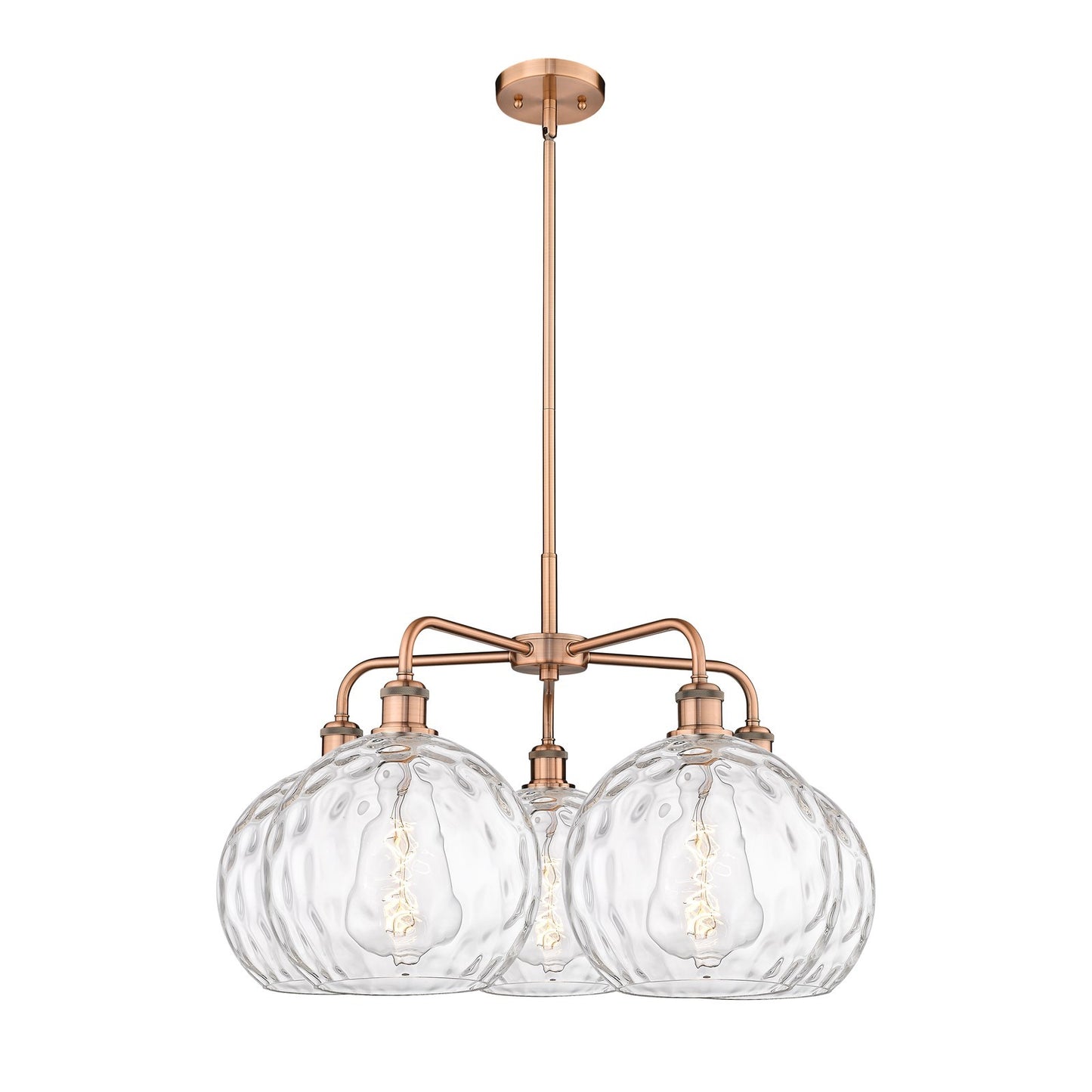 Innovations Athens Water Glass 28in 5-Light Chandelier | Industrial Antique Copper and Clear Water Glass | Damp Rated Dining | Model 516-5CR-AC-G1215-10
