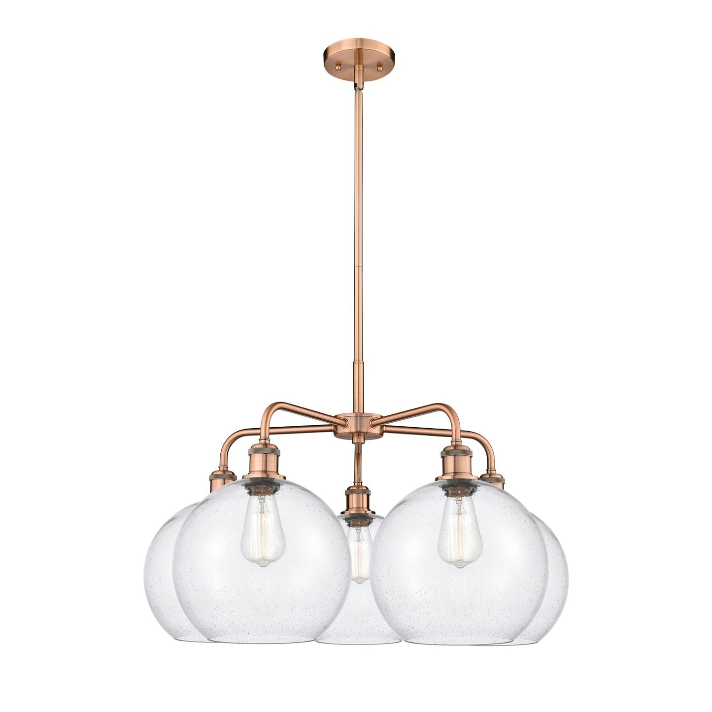 Innovations Athens 28in 5-Light Chandelier | Industrial Antique Copper Steel and Seedy Glass | Dining Room & Living Room | 28 x | Model 516-5CR-AC-G124-10