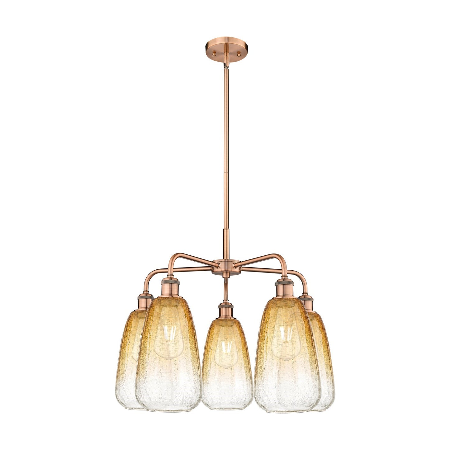 Innovations Brookhaven Almond 25in 5-Light Chandelier | Industrial Antique Copper and Amber Glass | Dining Room & Kitchen | Model 516-5CR-AC-G480-6AM