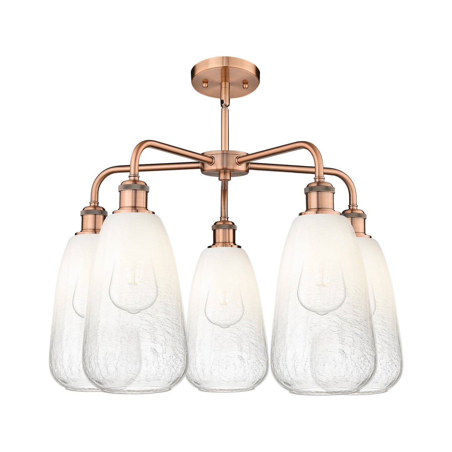 Innovations Brookhaven Almond 25in 5-Light Chandelier | Industrial Antique Copper Steel and Opal Glass | Dining Room & Living | Model 516-5CR-AC-G480-6OP