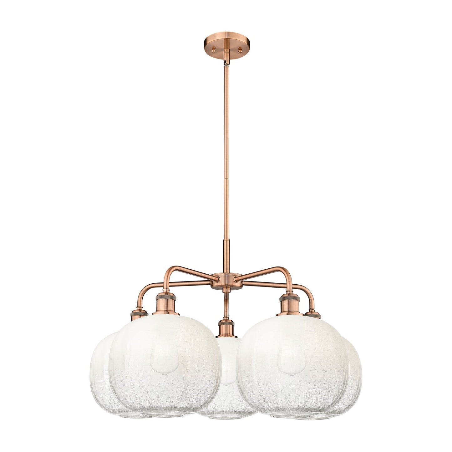 Innovations Brookhaven Sphere 29in 5-Light Chandelier | Industrial Antique Copper Steel and Opal Glass | Dining Room & Living | Model 516-5CR-AC-G481-10OP