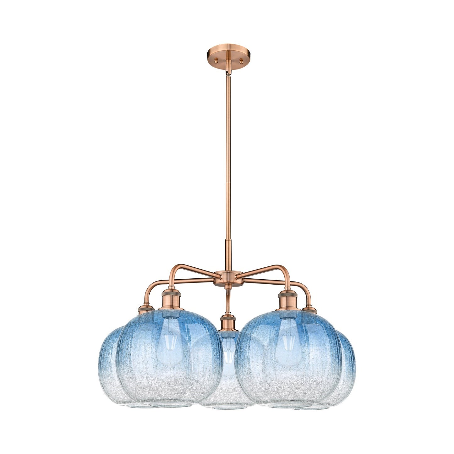 Innovations Brookhaven Sphere 29in 5-Light Chandelier | Industrial Antique Copper and Sapphire Blue Glass | Kitchen Island & | Model 516-5CR-AC-G481-10SB